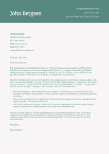 Project Manager Cover Letter Example #3