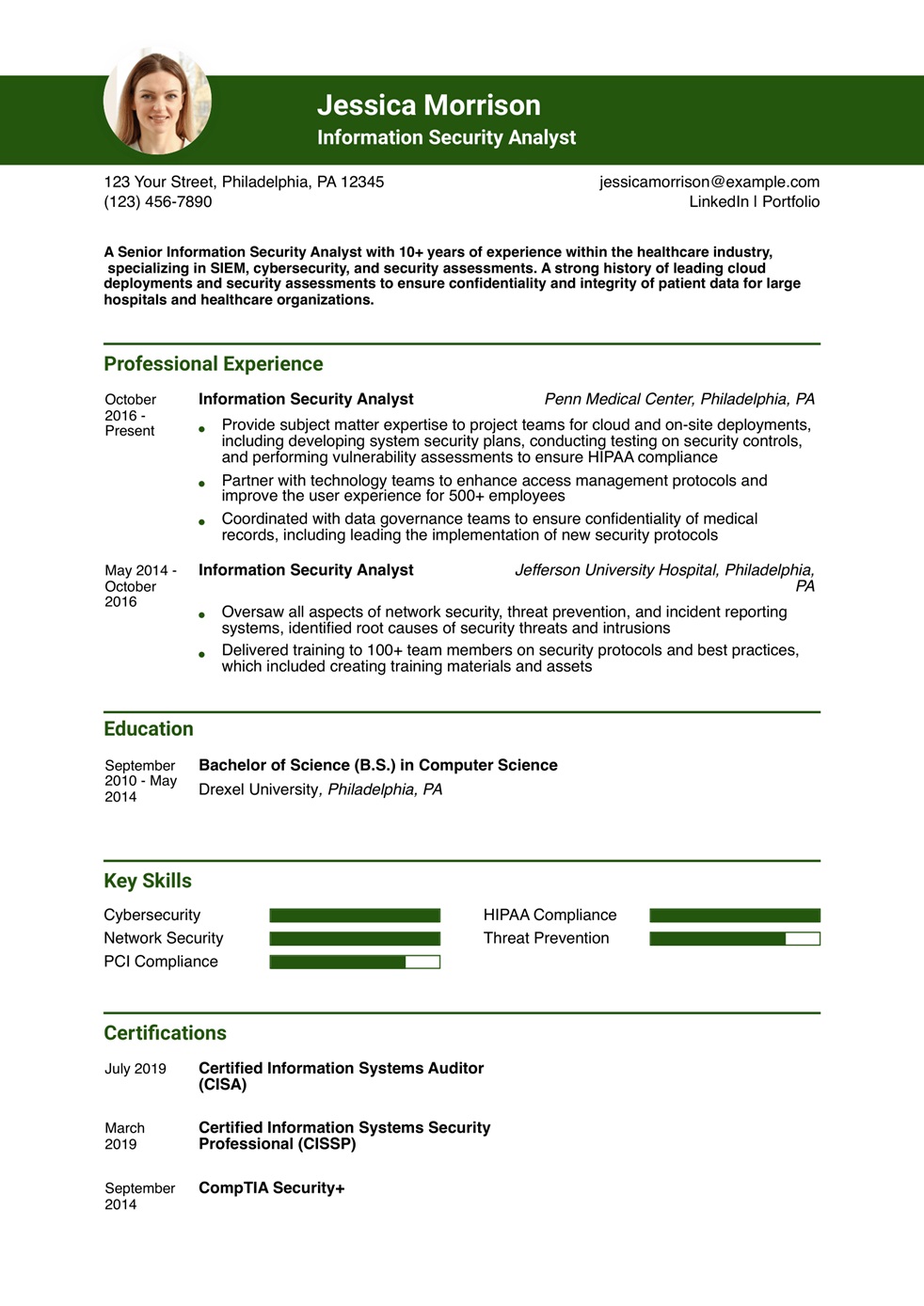 Information Security Analyst Resume Example