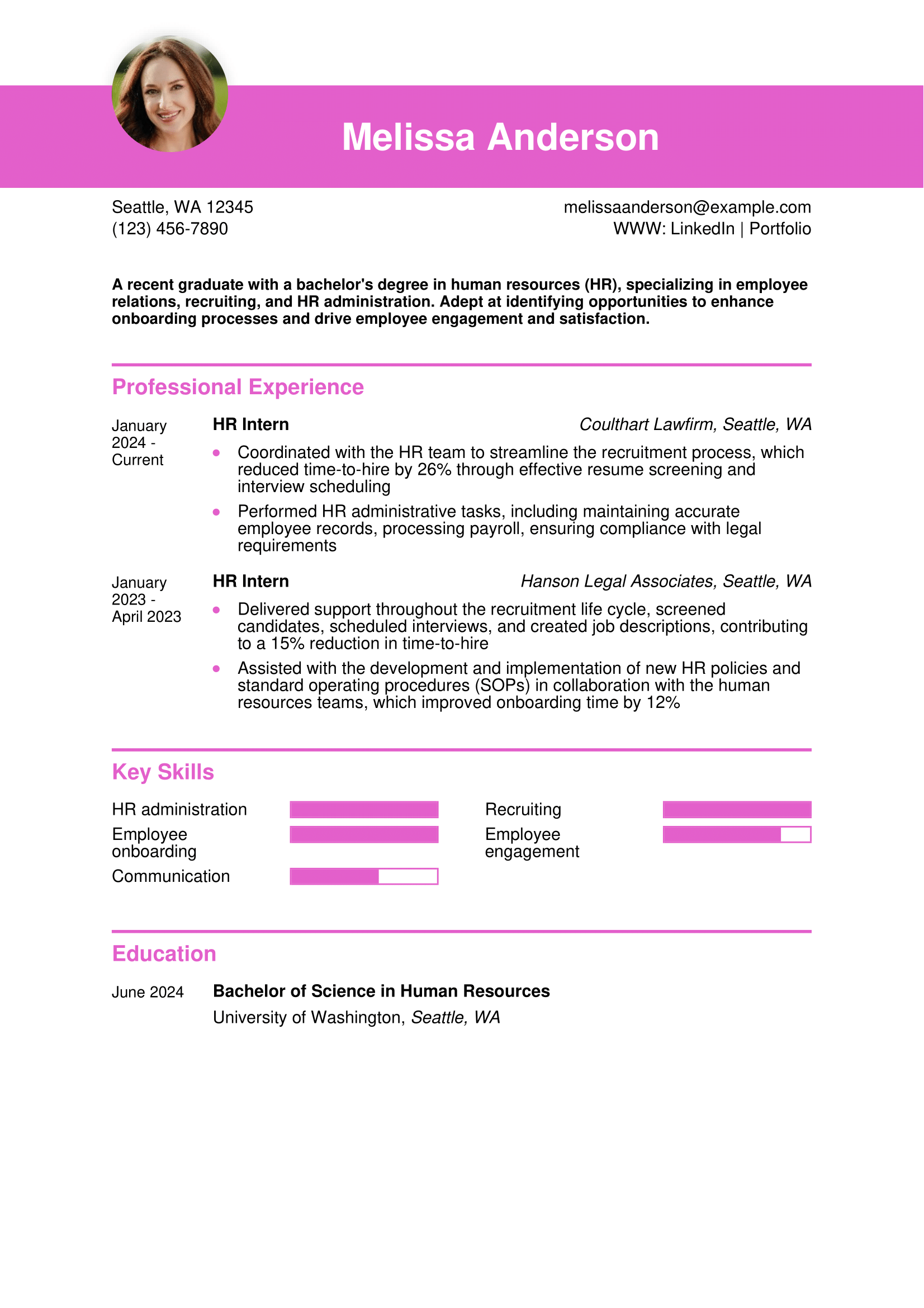 Internship Resume Example