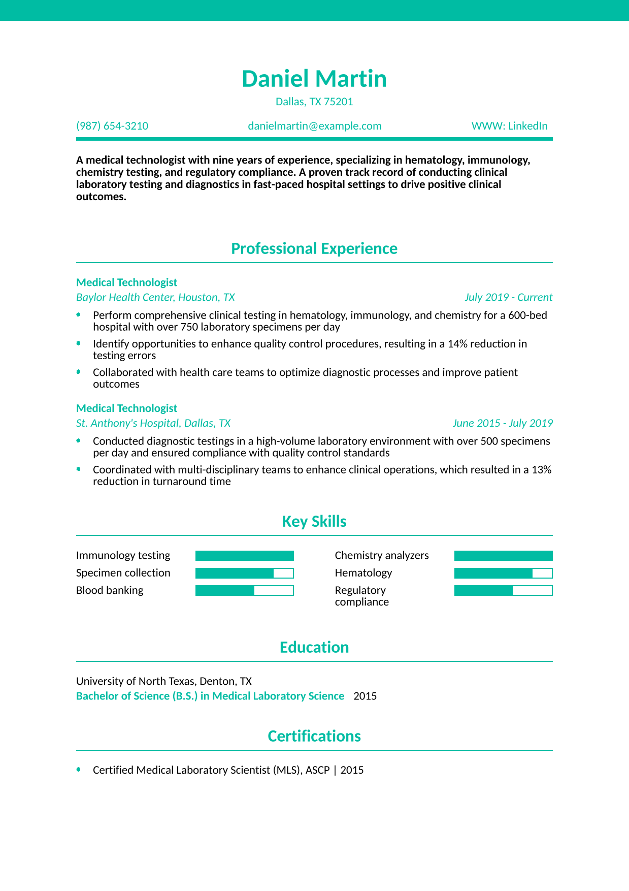 Medical Technologist Resume Examples and Templates for 2024