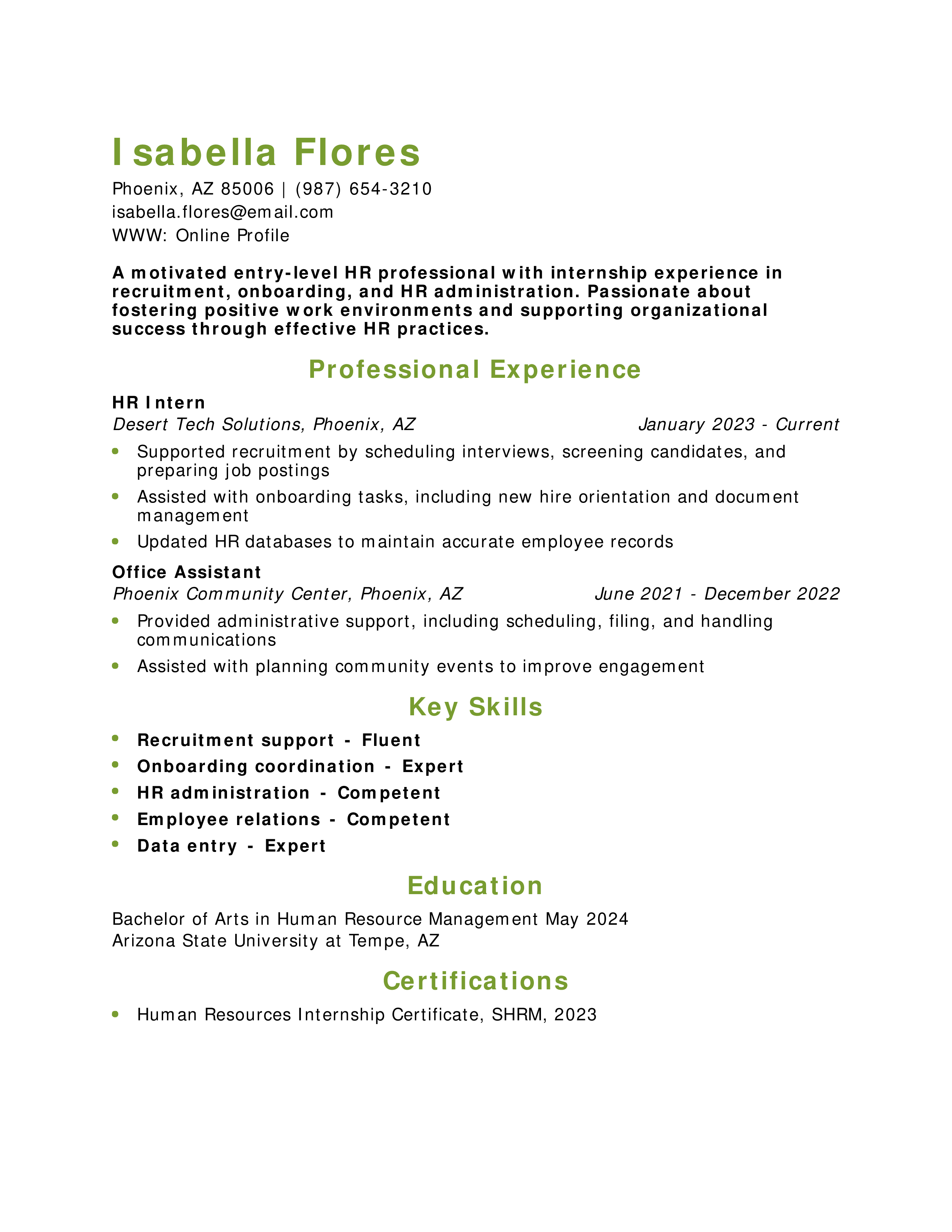 Entry-Level HR Resume
