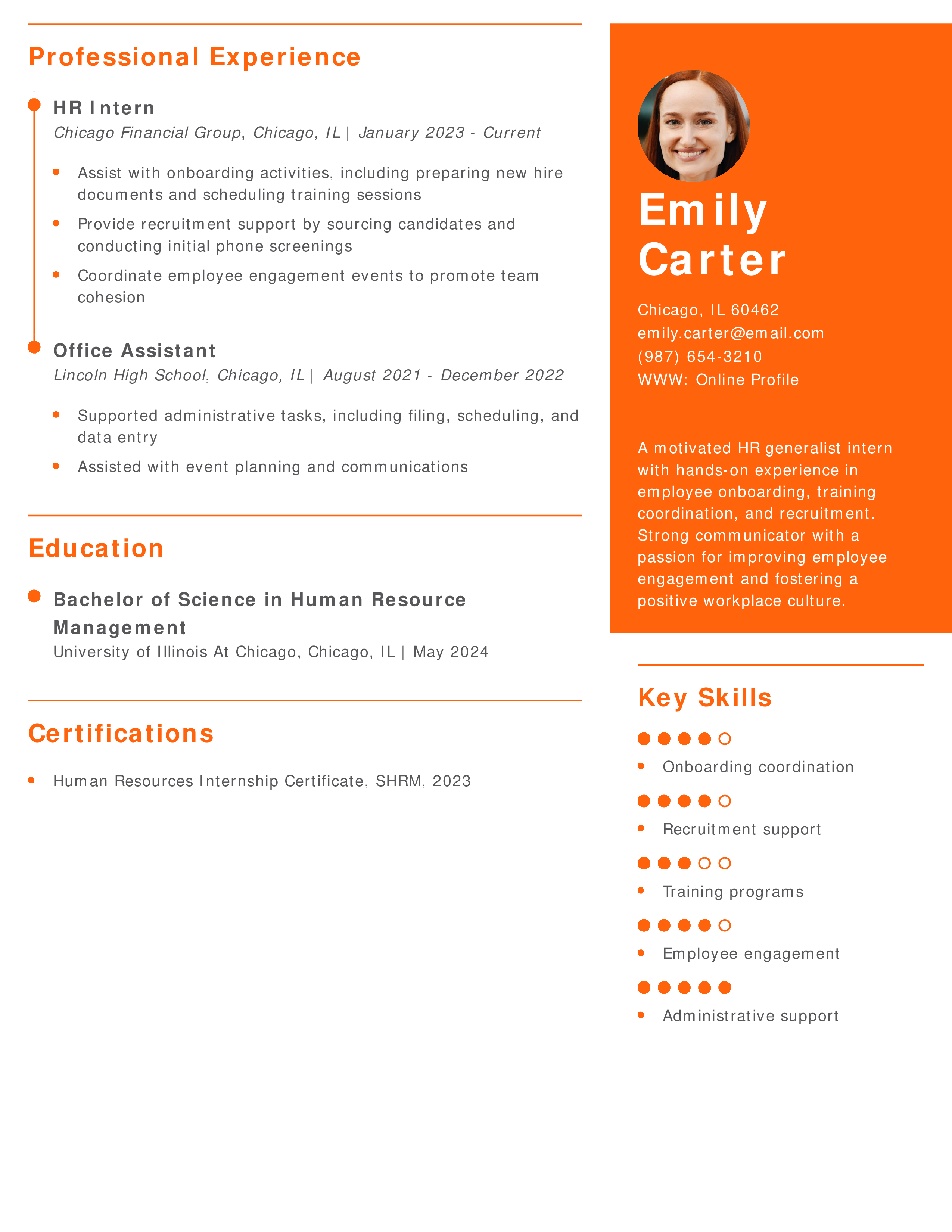 Human Resources Generalist Intern Resume