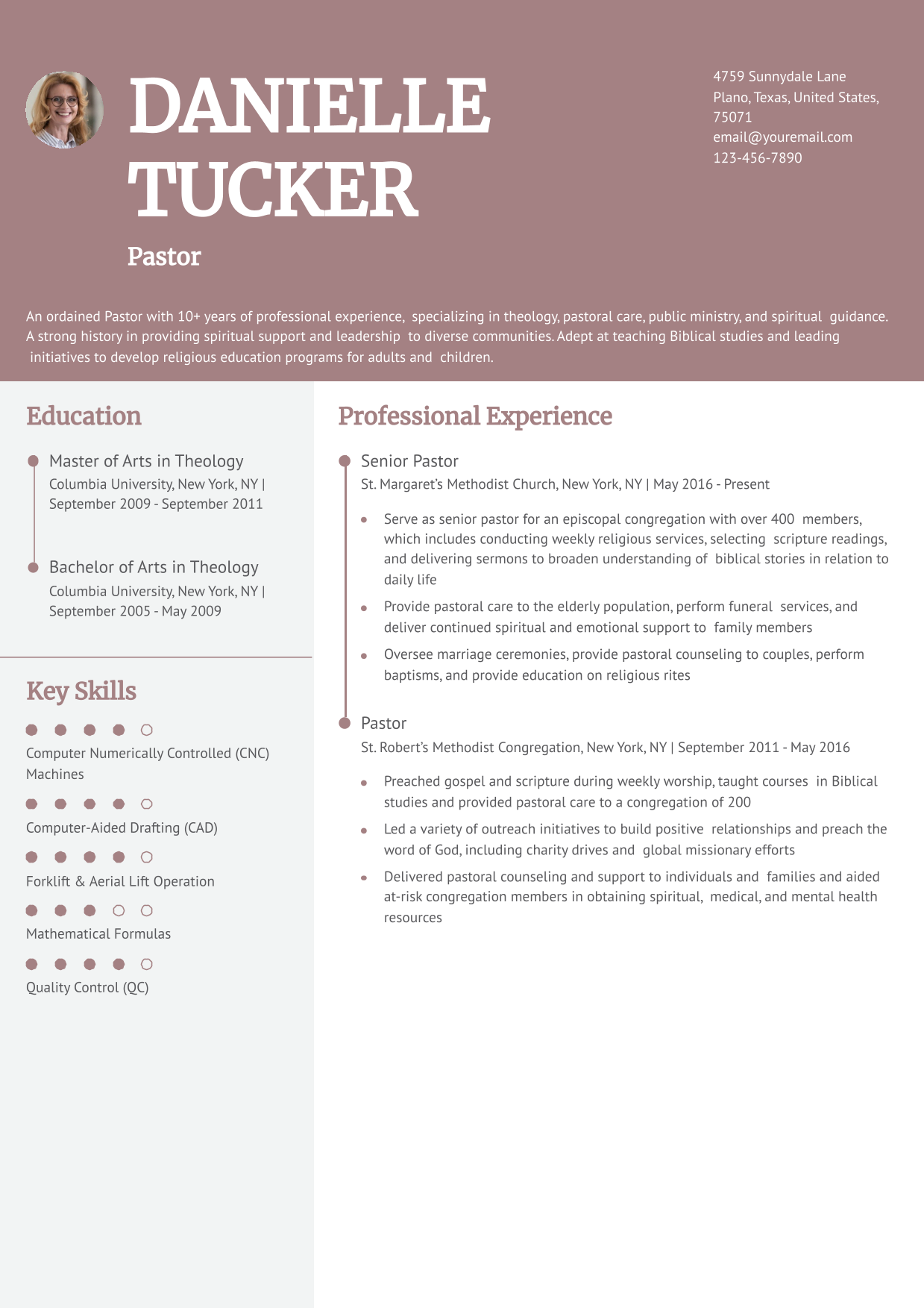 Pastor Resume Example