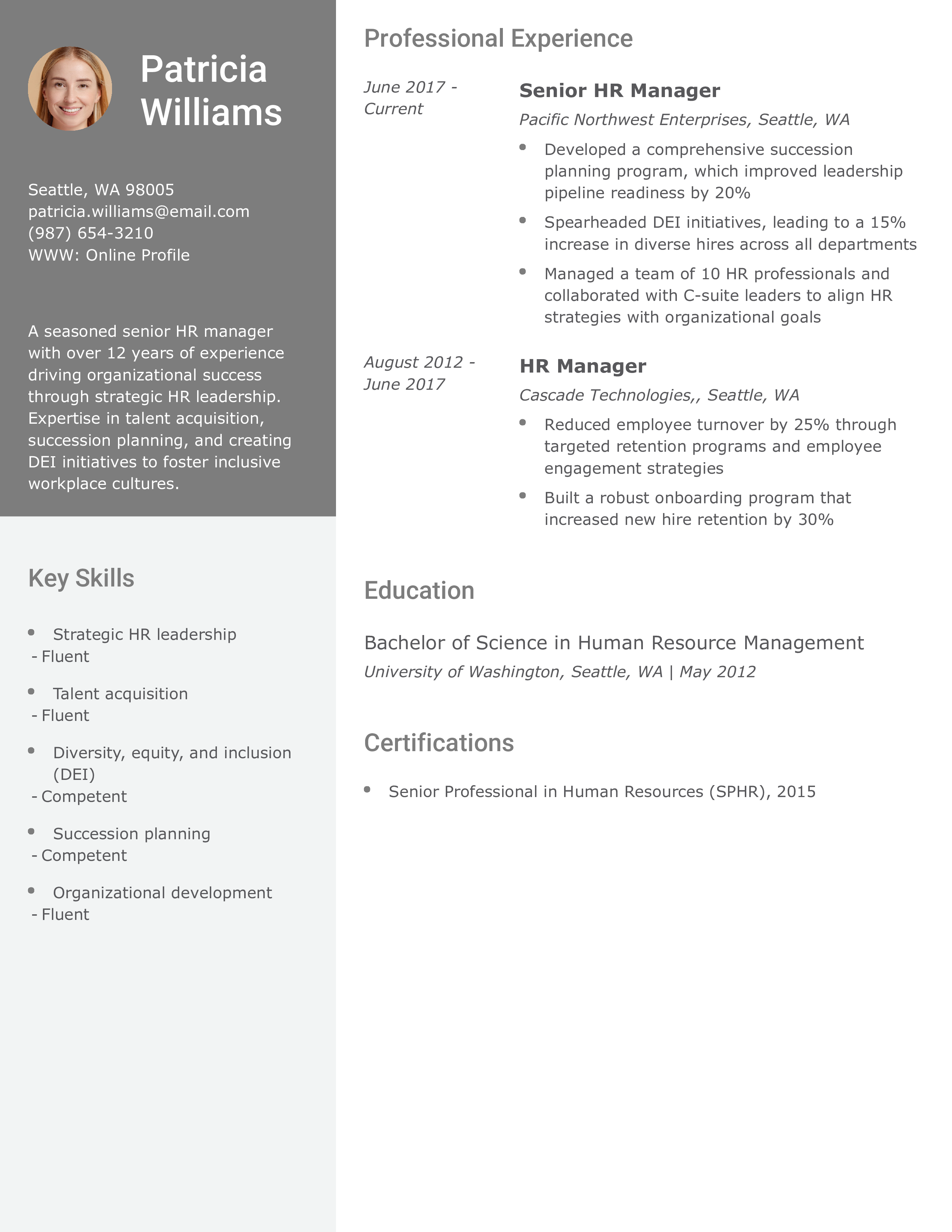Senior HR Manager Resume