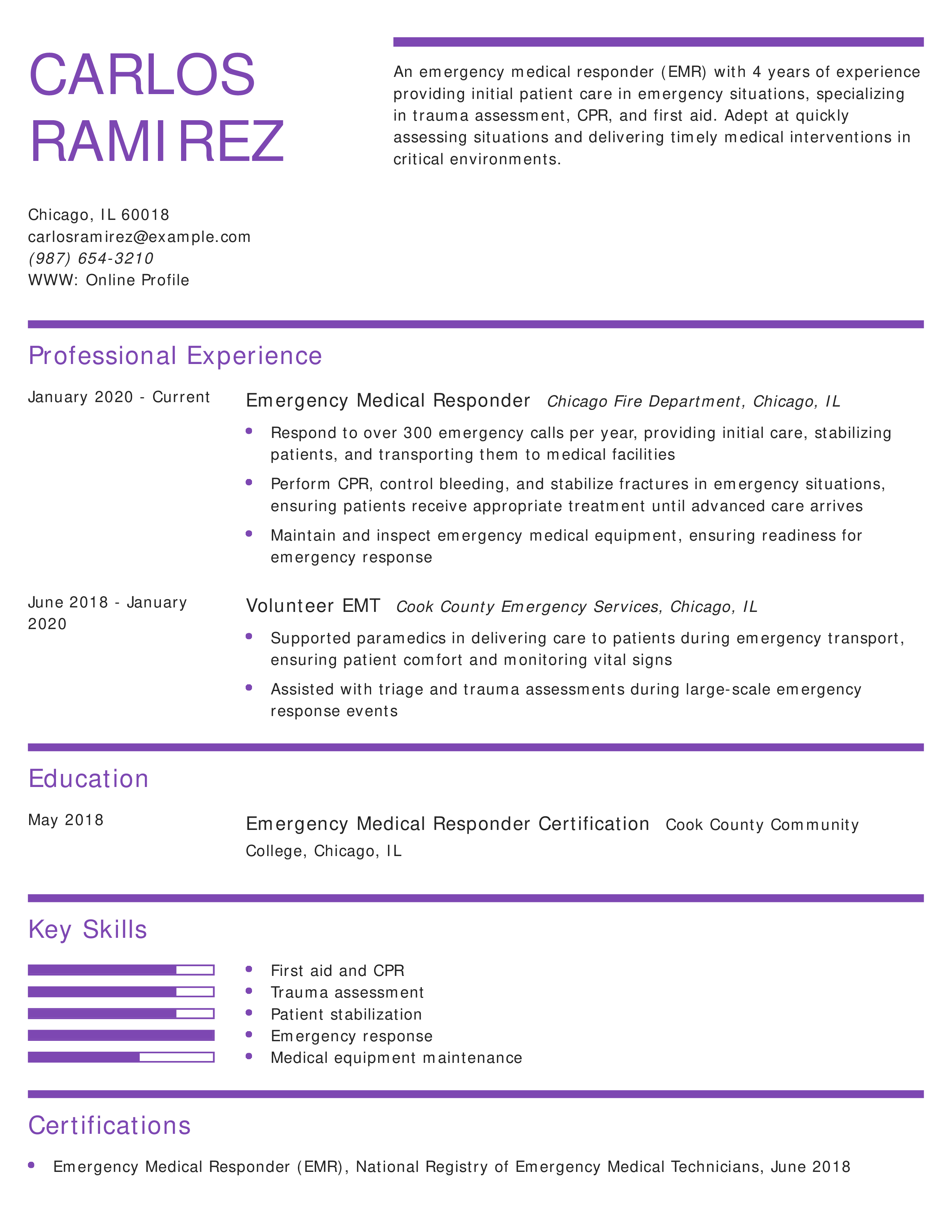 Bilingual Emergency Medical Responder Resume