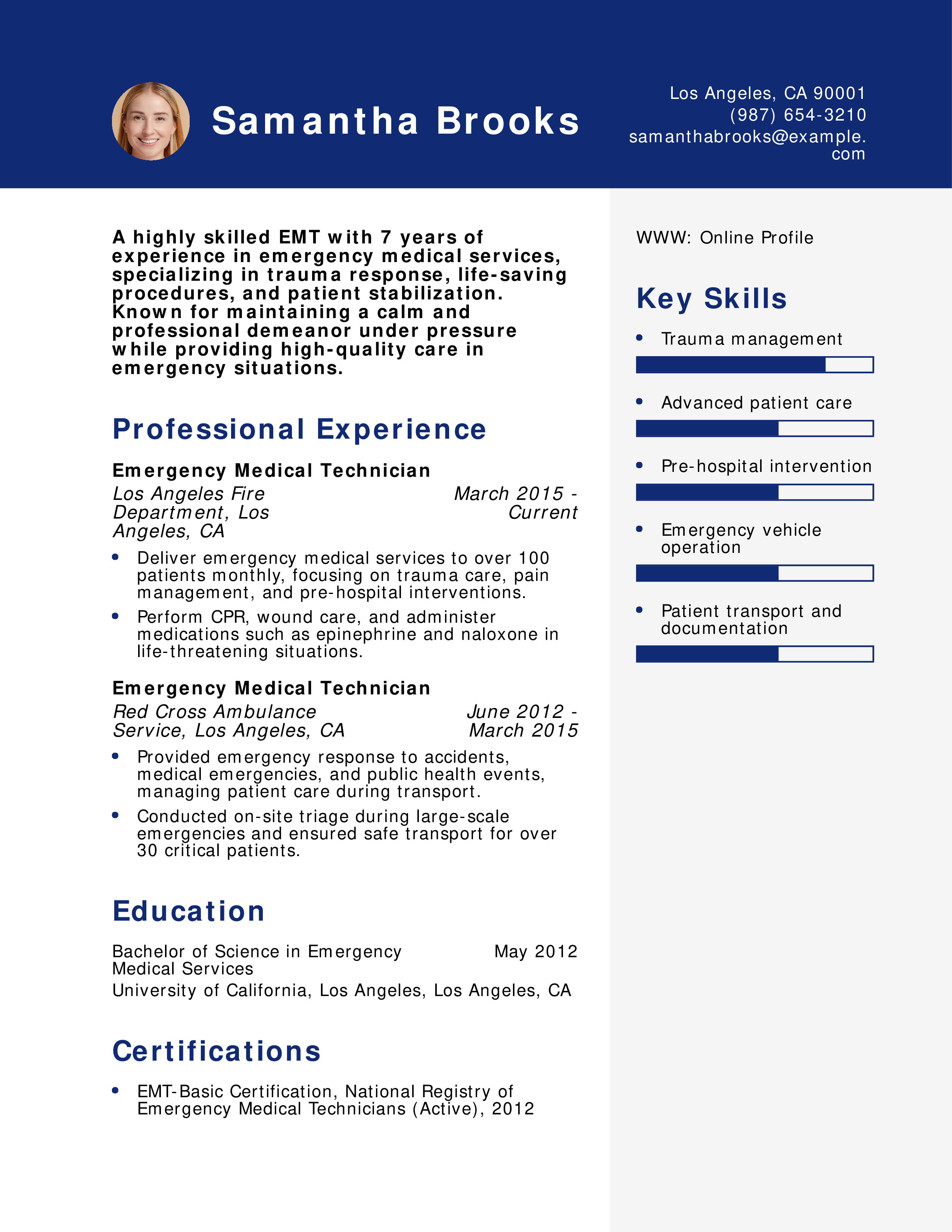 Emergency Medical Technician Trauma Specialty Resume