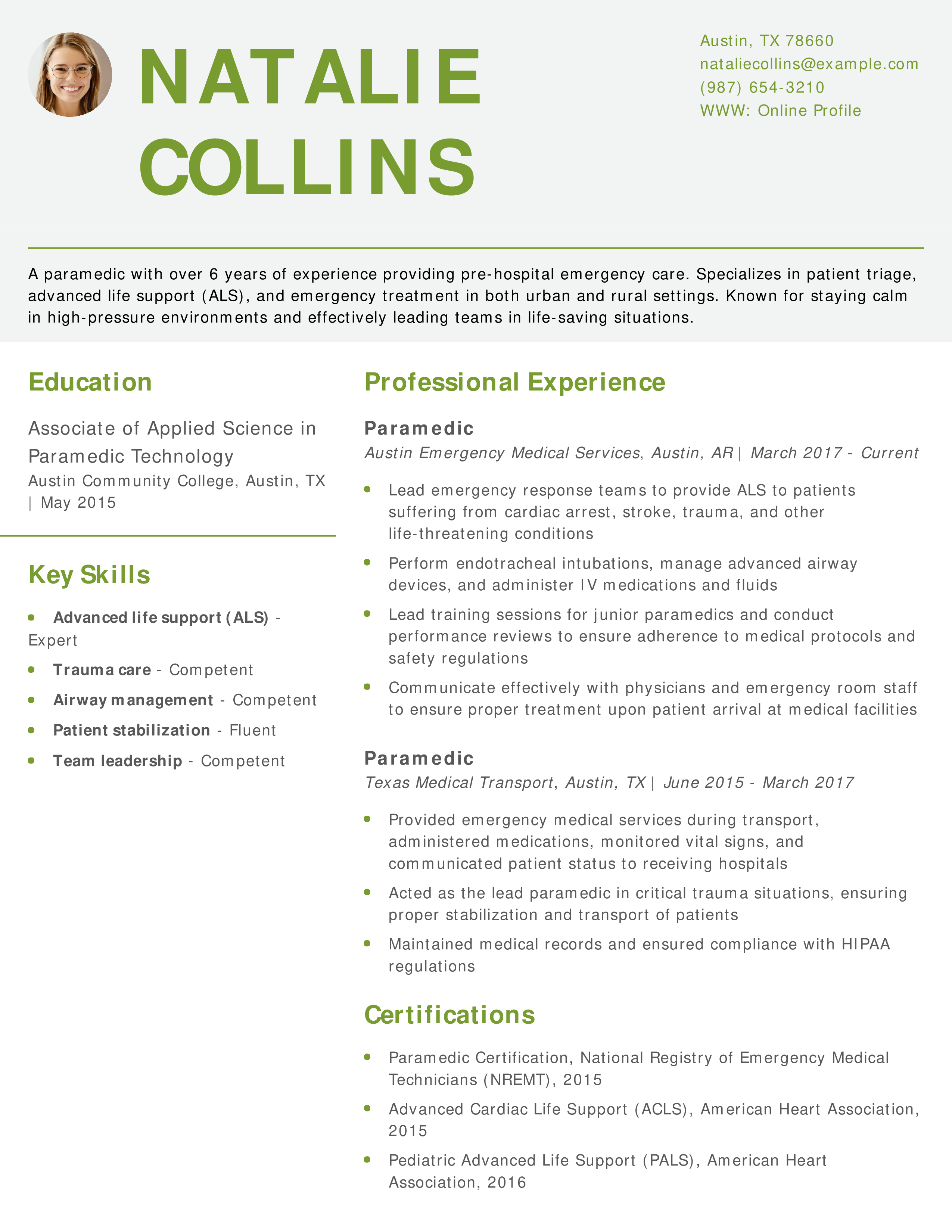 Paramedic Resume
