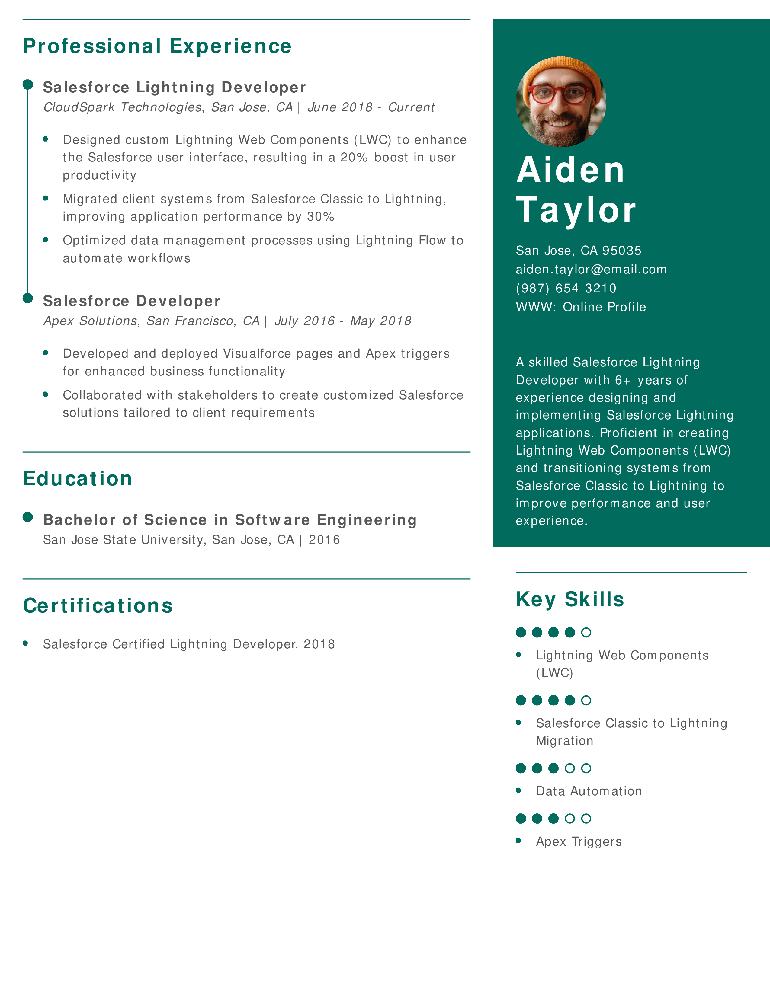 Salesforce Lightning Developer Resume