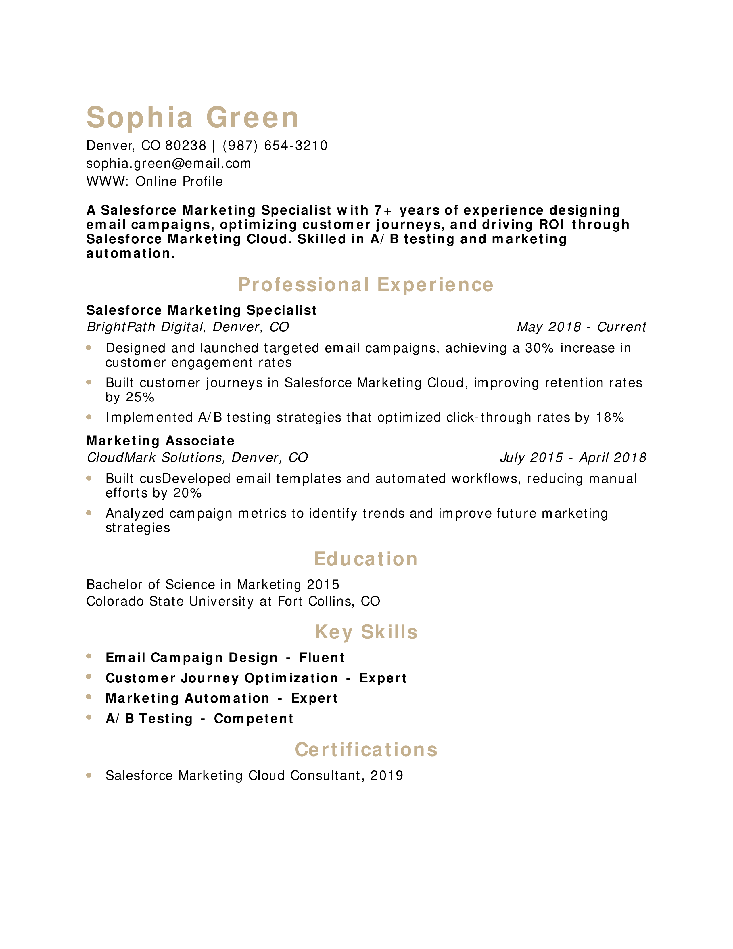 Salesforce Marketing Specialist Resume
