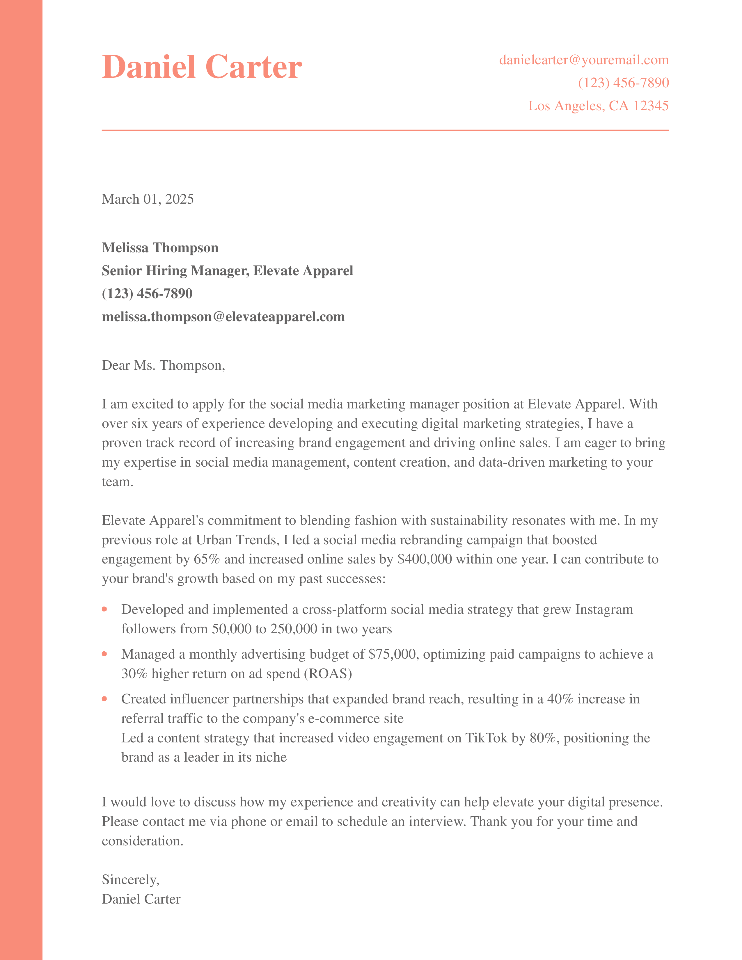 Social Media Marketing Manager Cover Letter