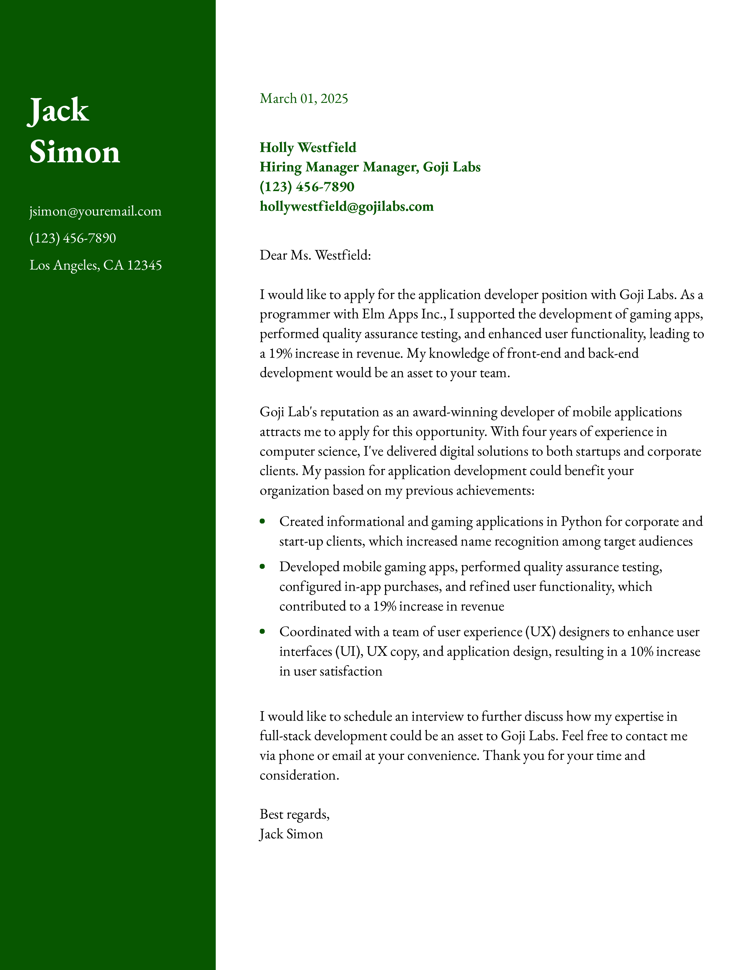 Computer Science Cover Letter