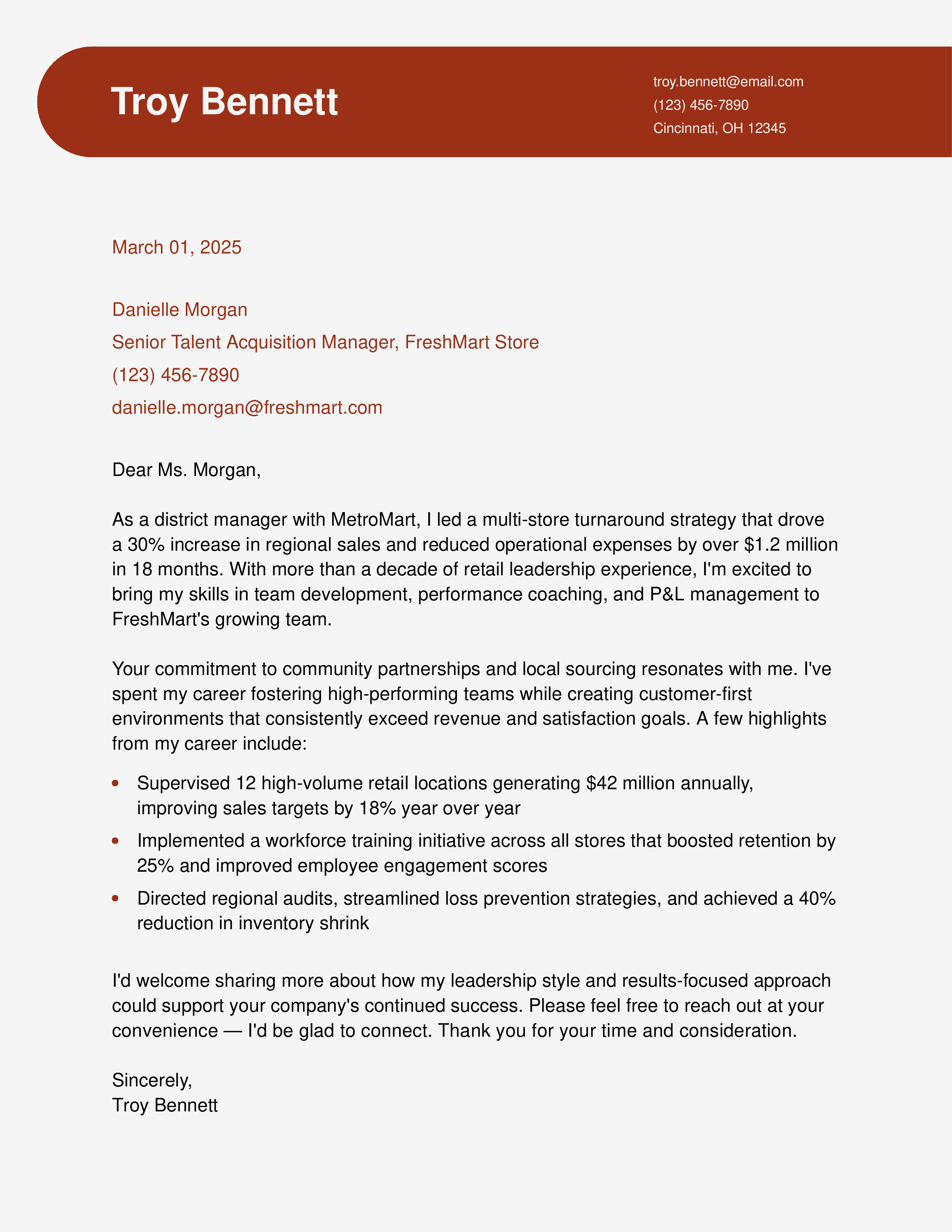 District Manager Cover Letter
