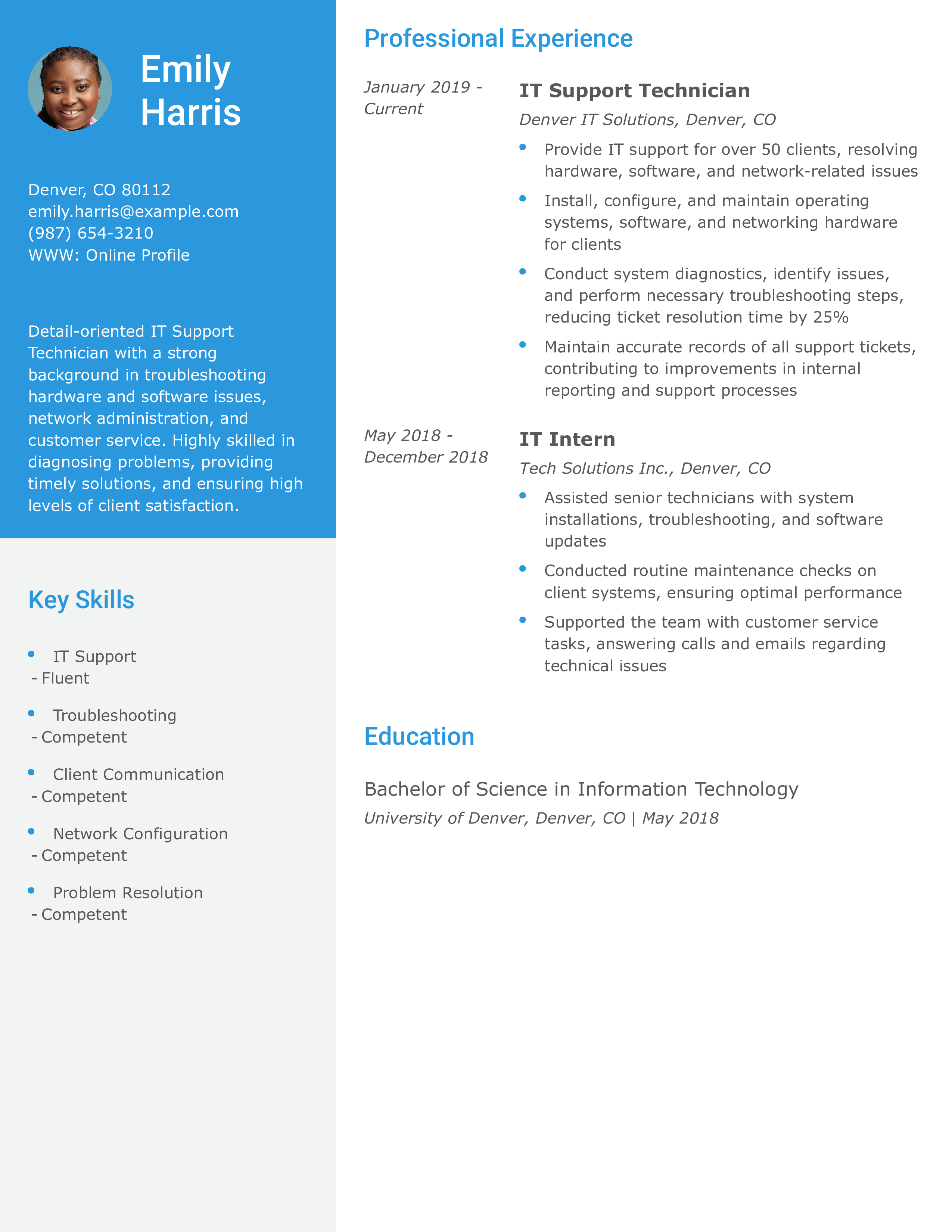 IT Support Technician Resume