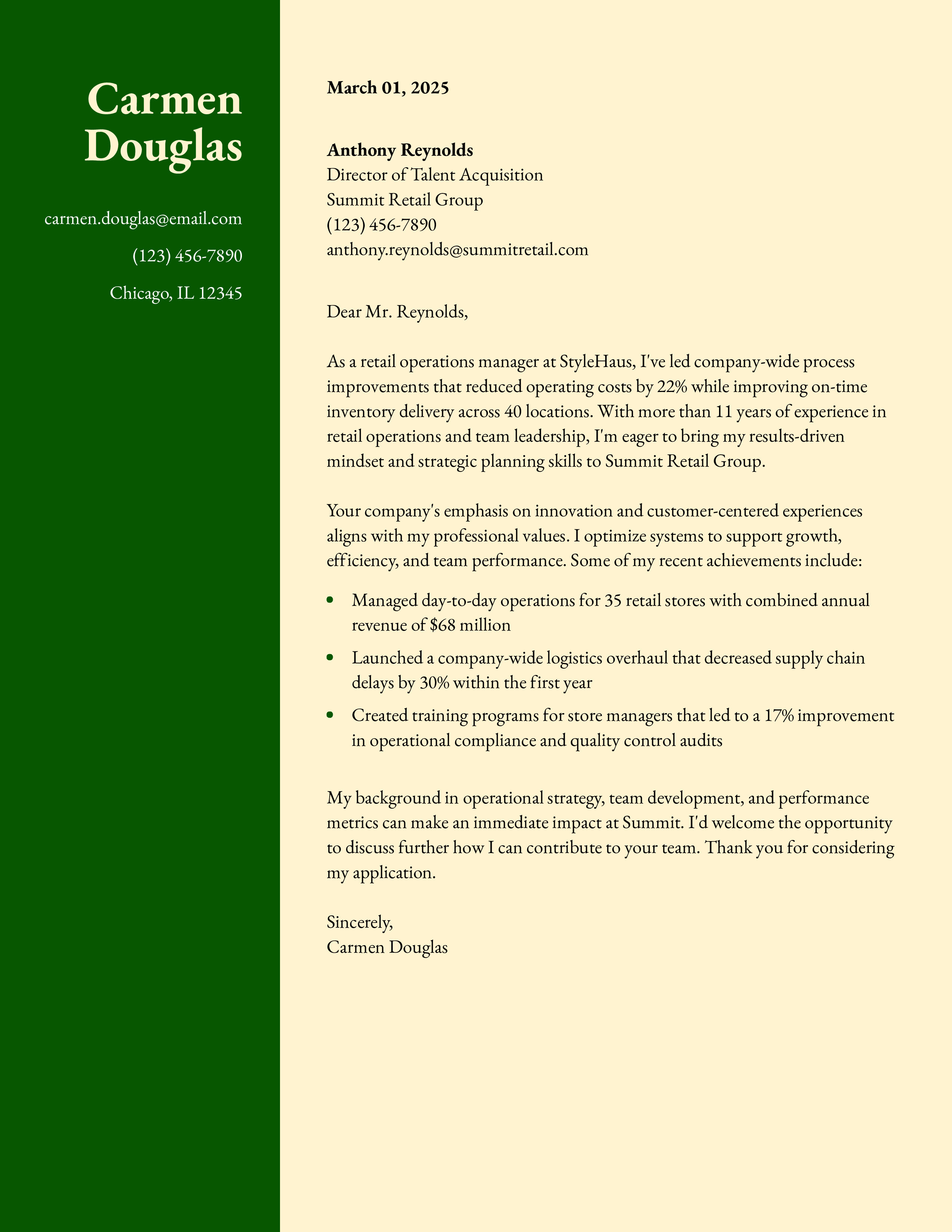 Retail Operations Manager Cover Letter
