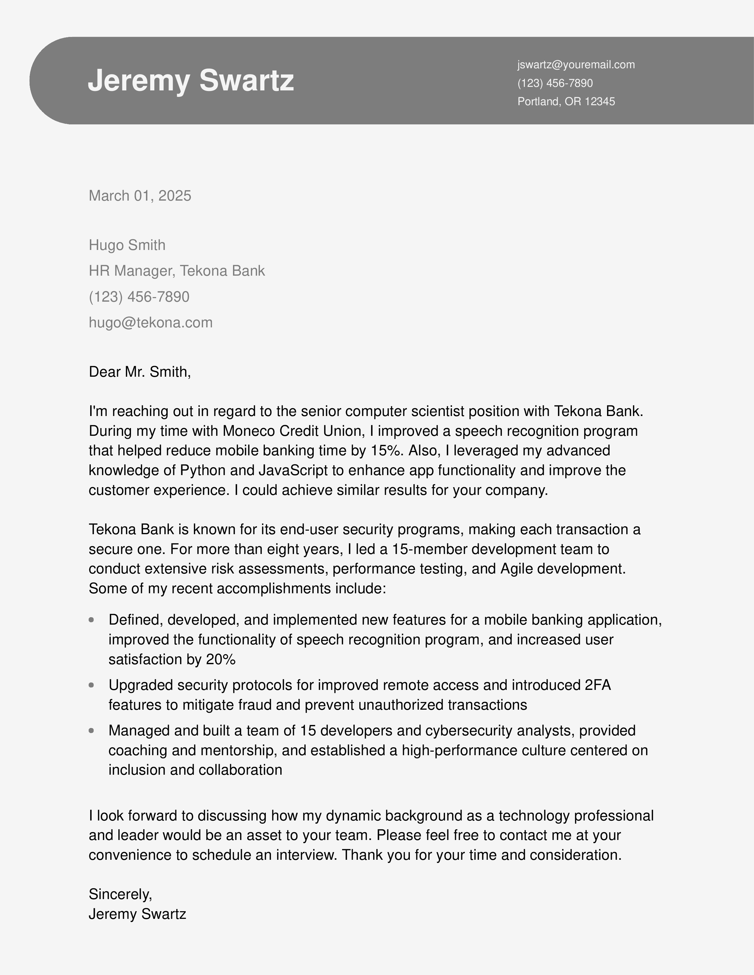 Senior Computer Scientist Cover Letter