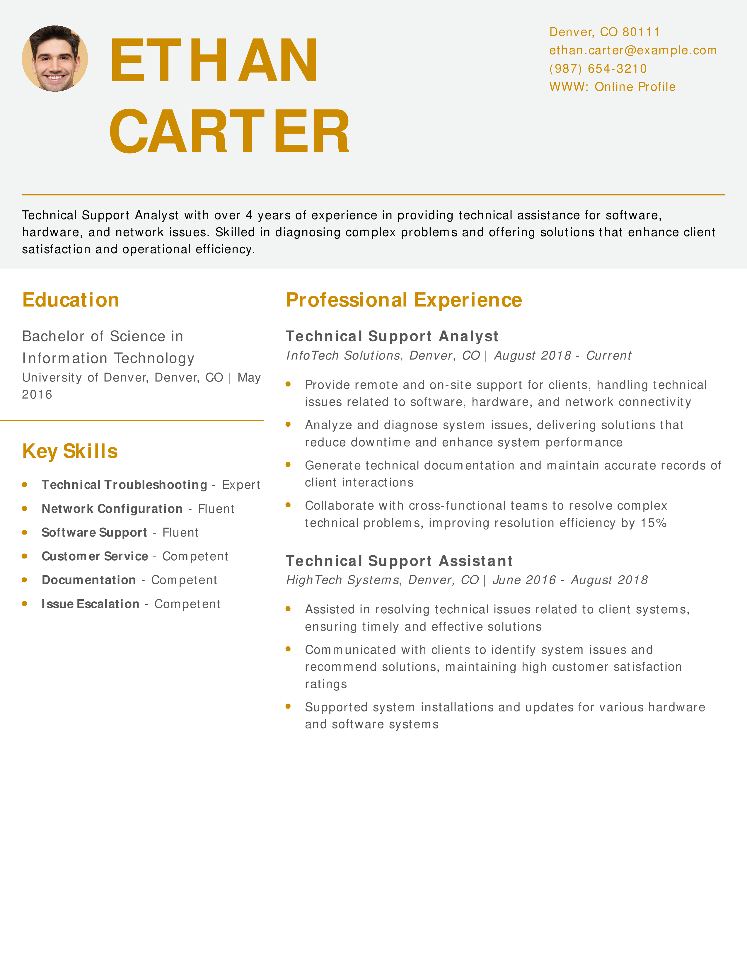 Technical Support Analyst Resume