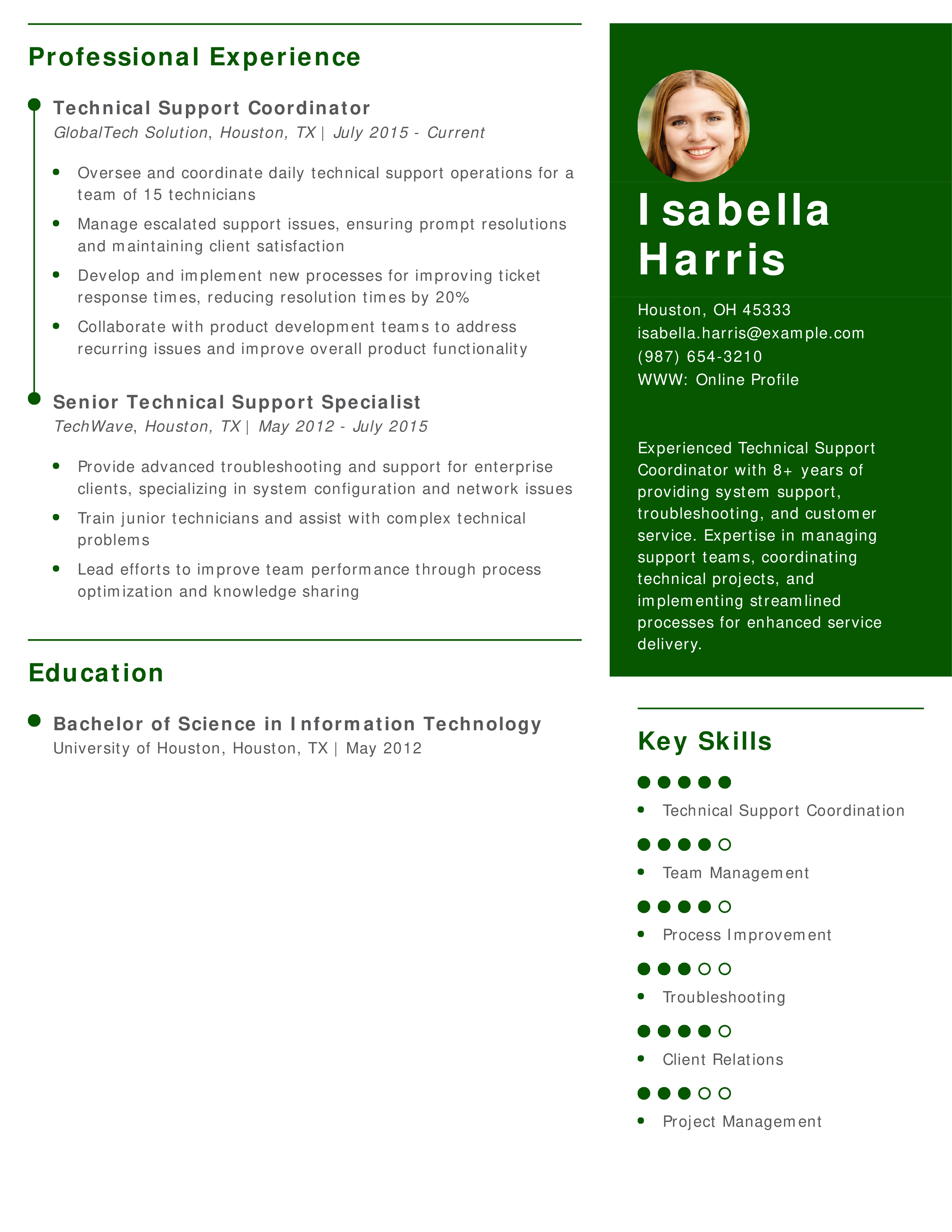 Technical Support Coordinator Resume