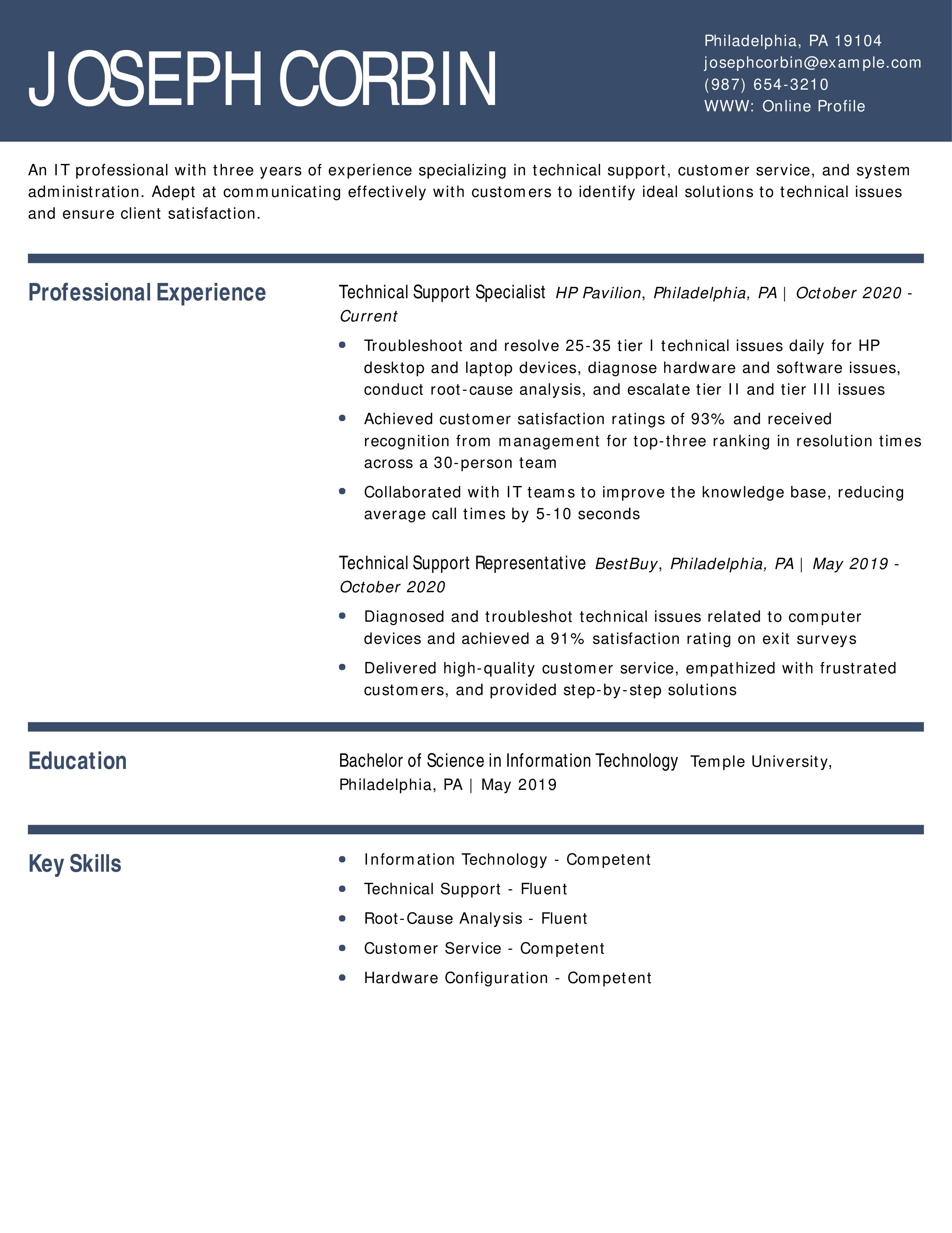 Technical Support Specialist Resume