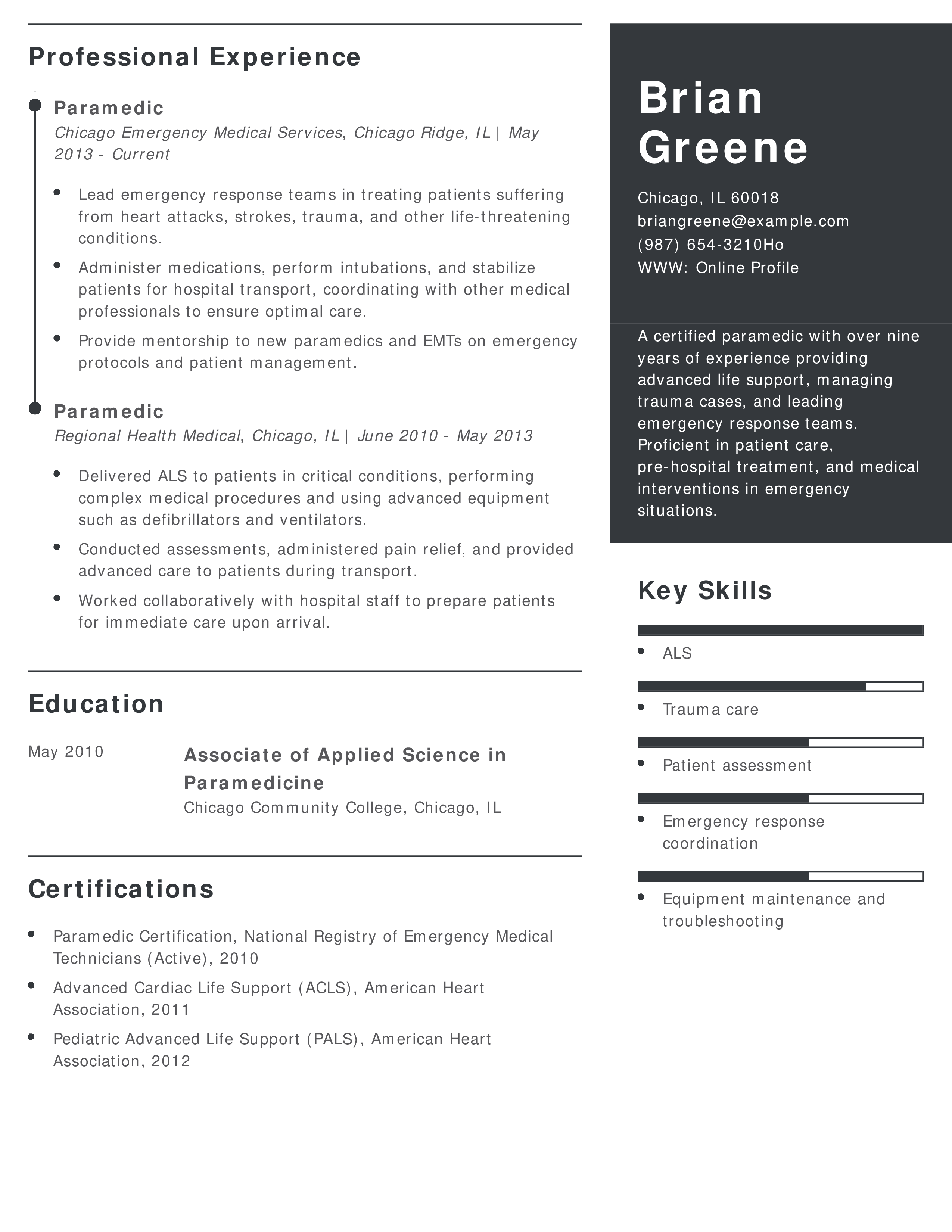 Advanced Paramedic Resume