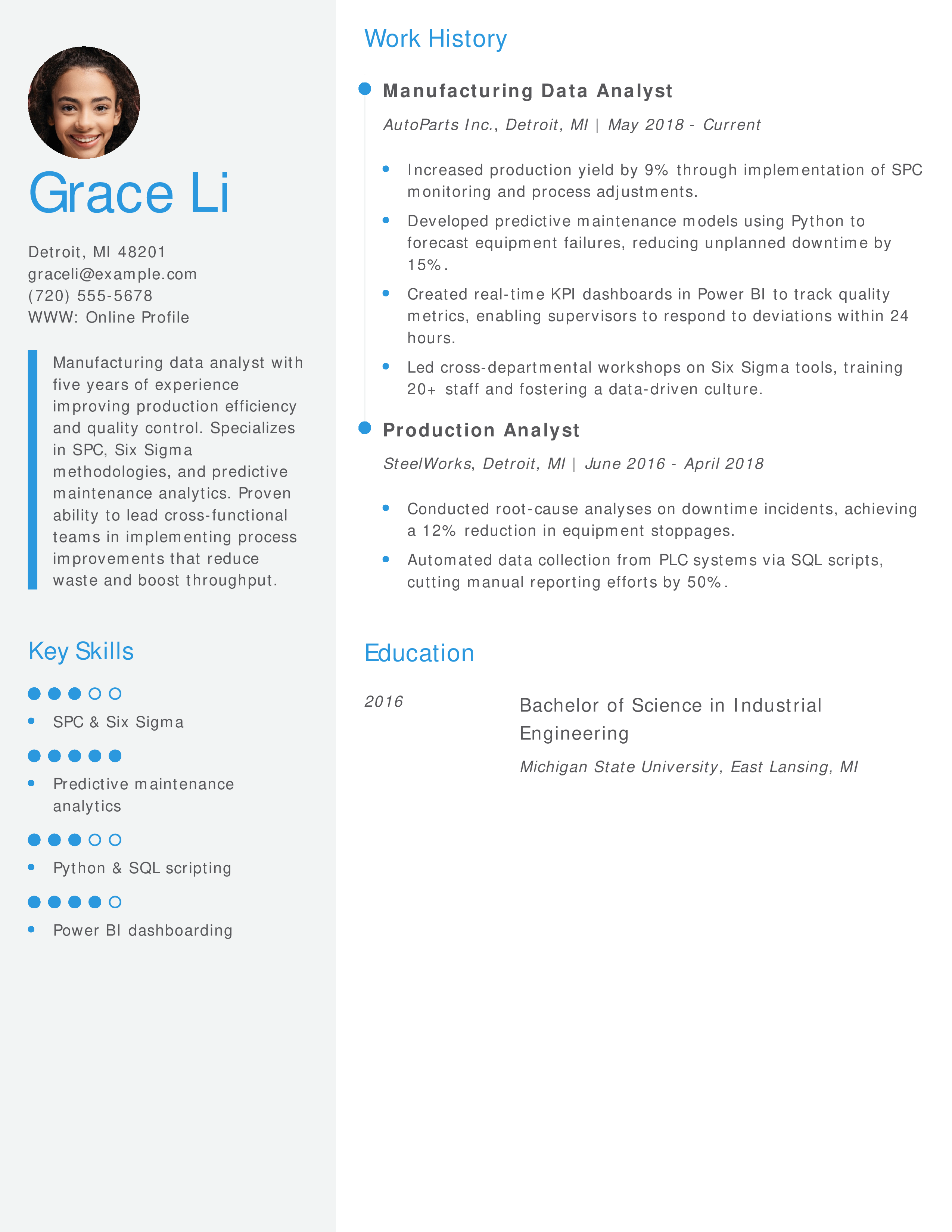 Manufacturing Data Analyst Resume
