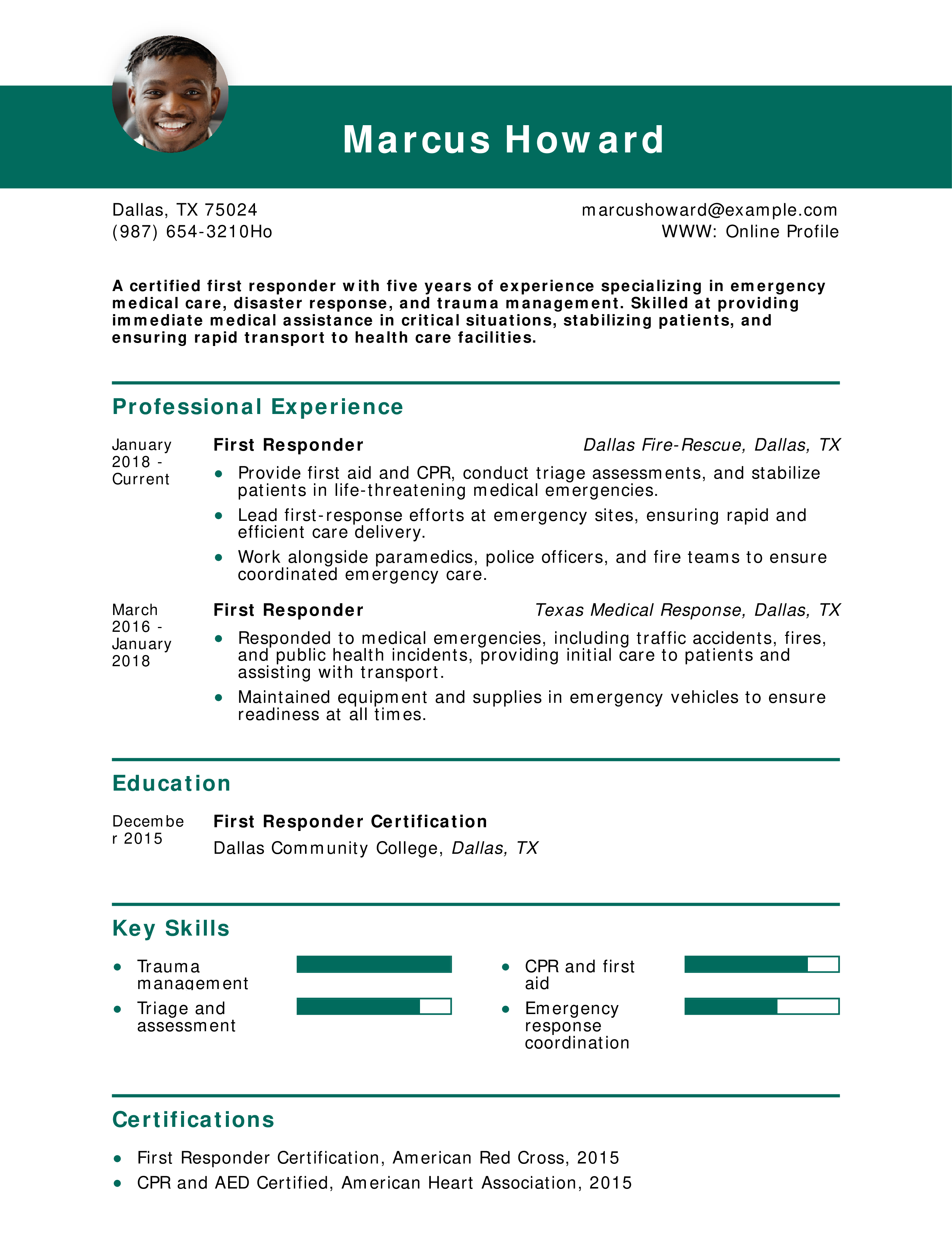 Mid-Level First Responder Resume