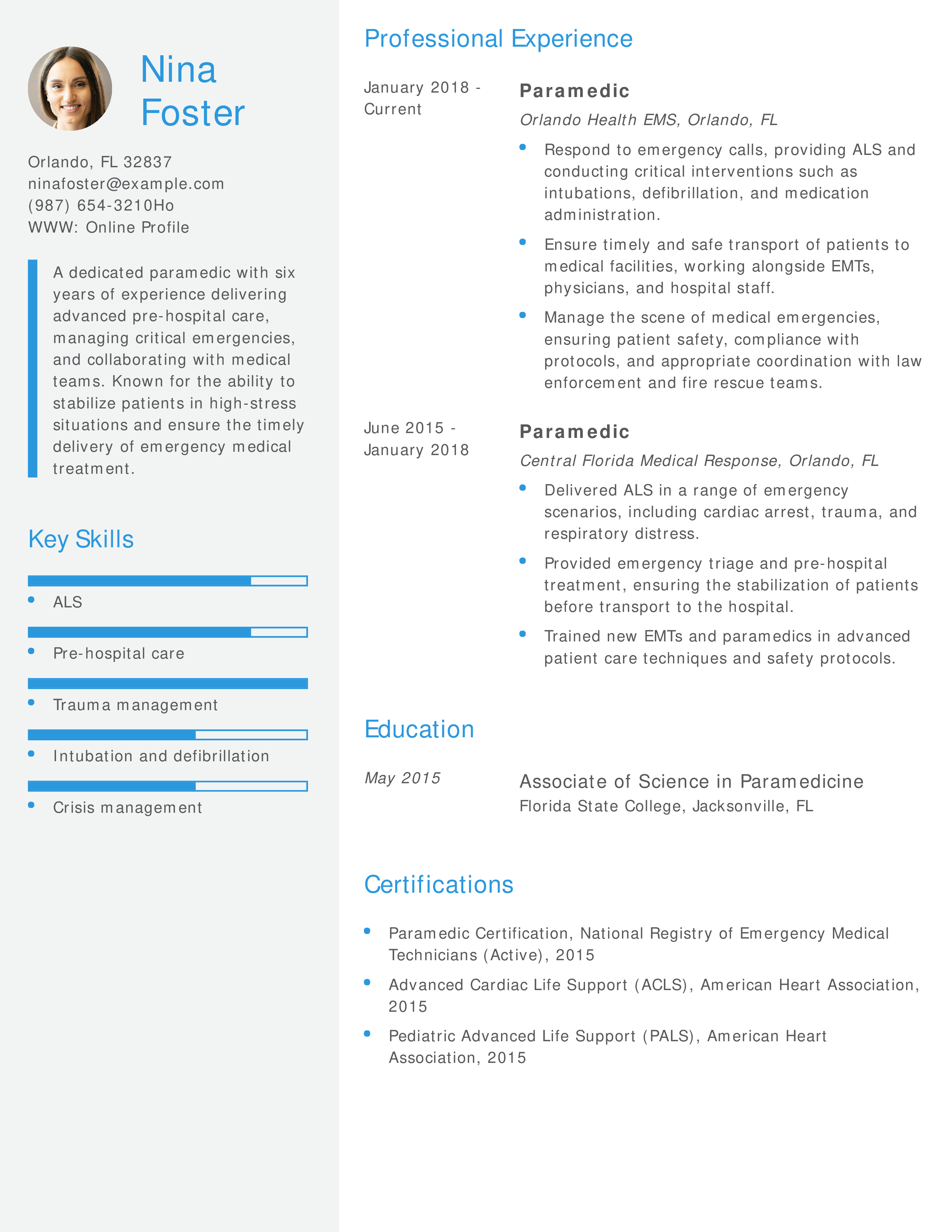 Mid-Level Paramedic Resume