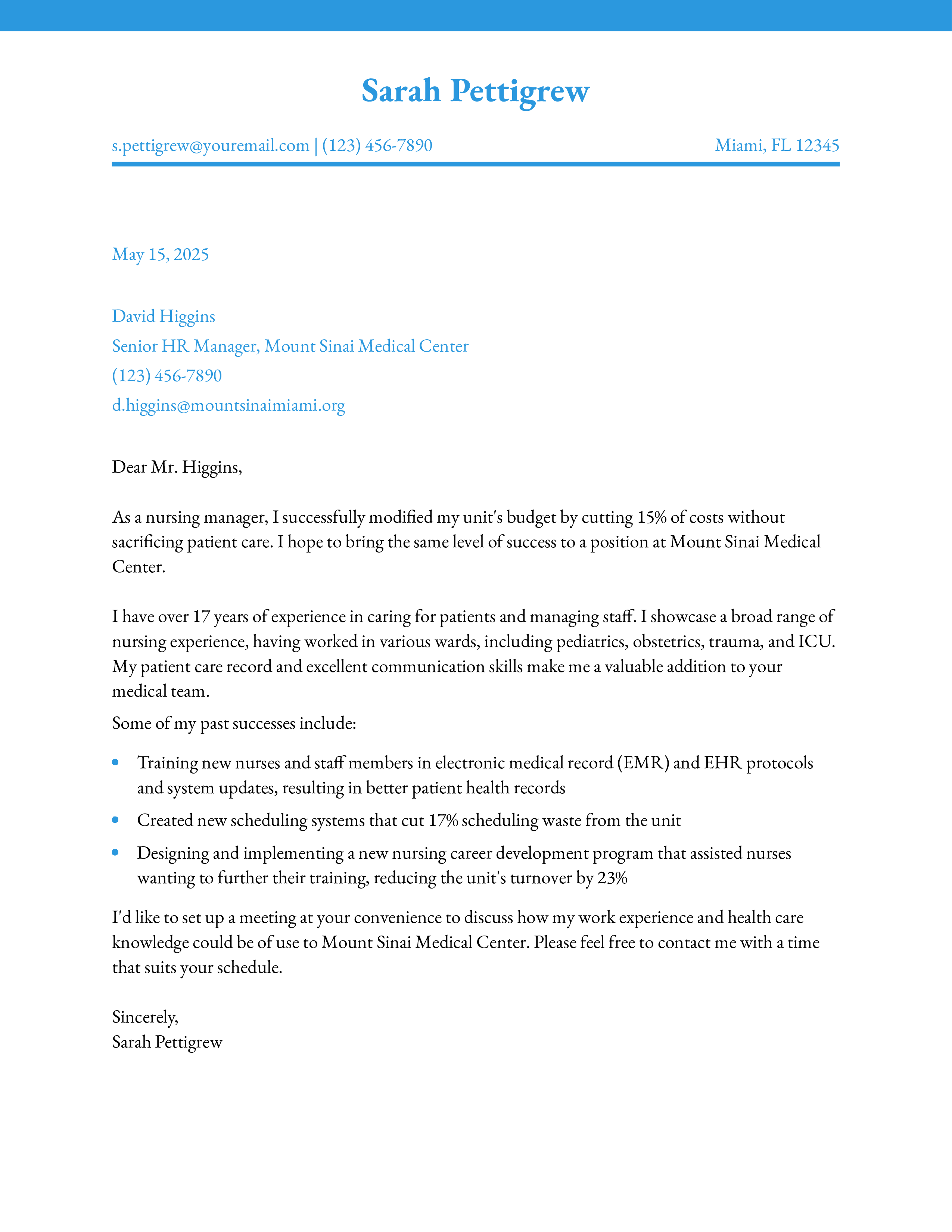 Nurse Manager Cover Letter