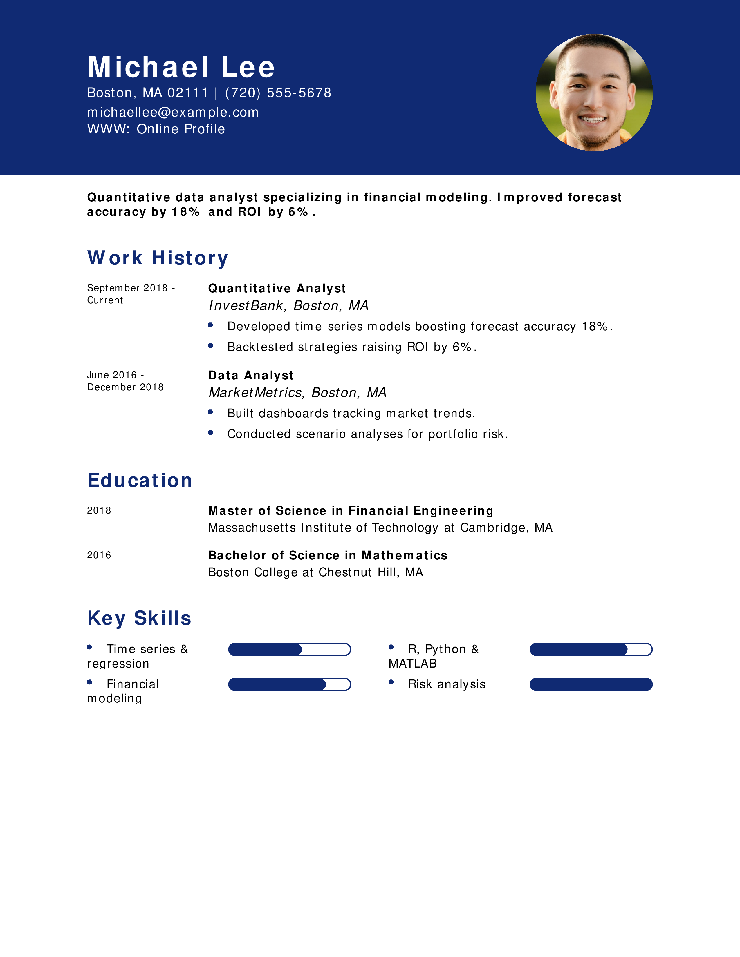 Quantitative Data Analyst Resume