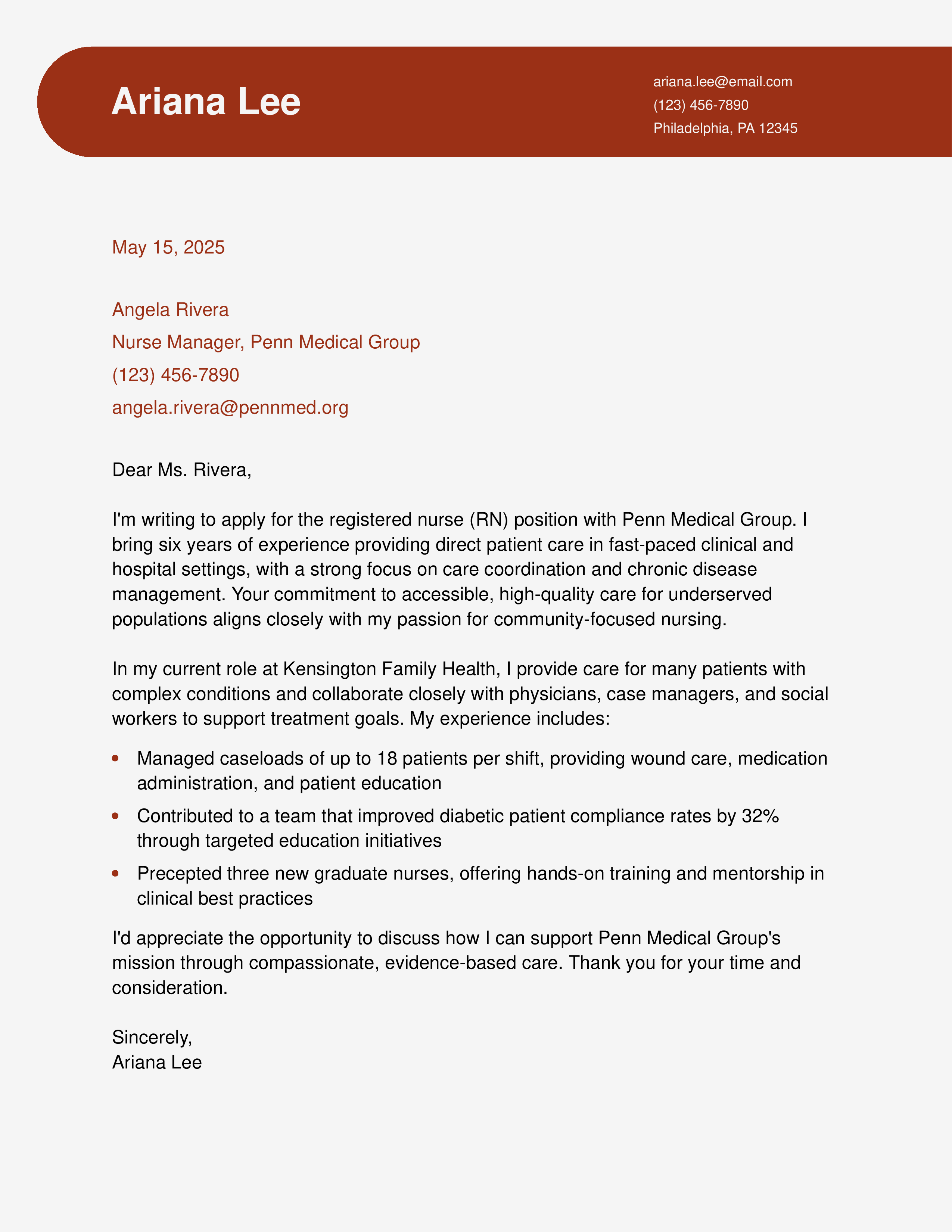 Registered Nurse Cover Letter