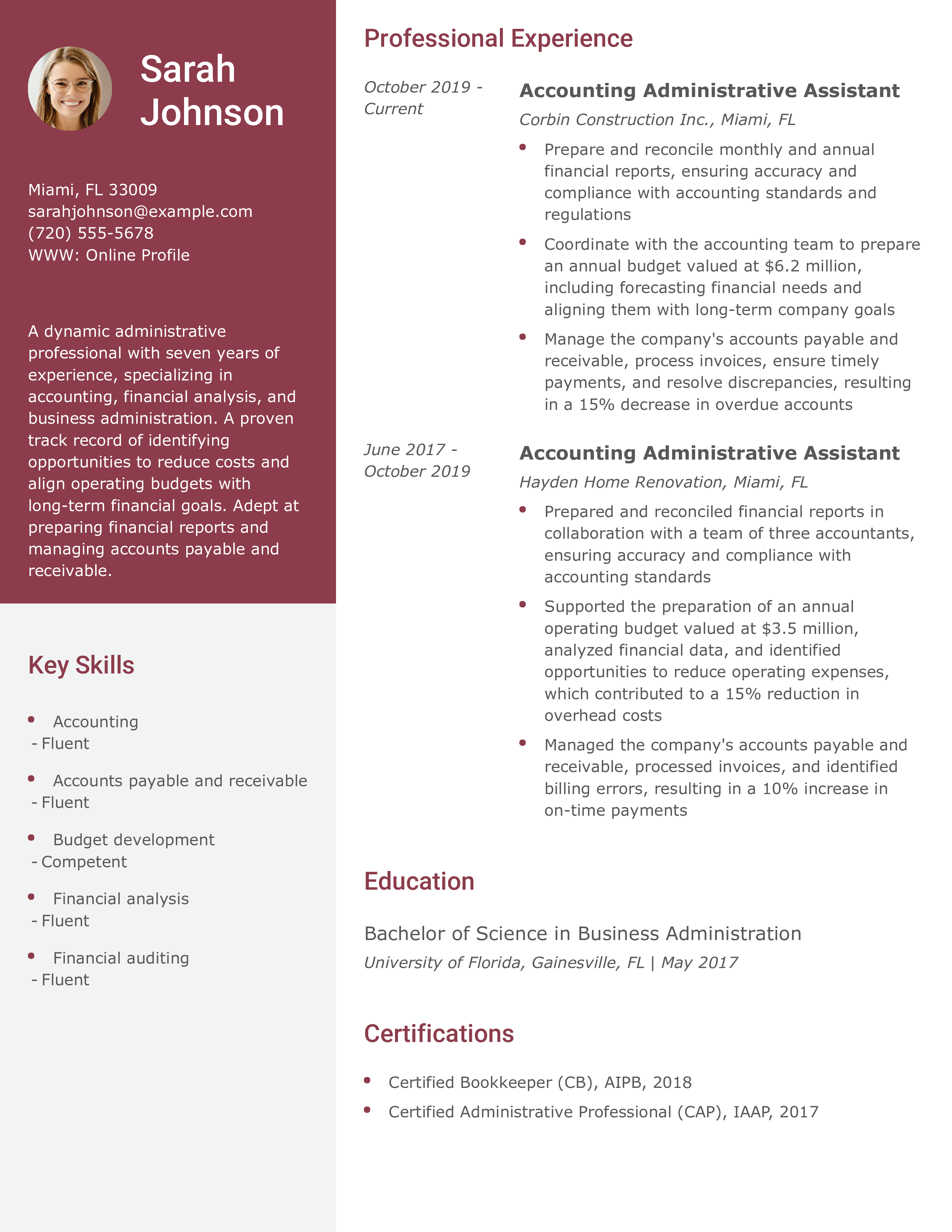 Accounting Administrative Assistant Resume