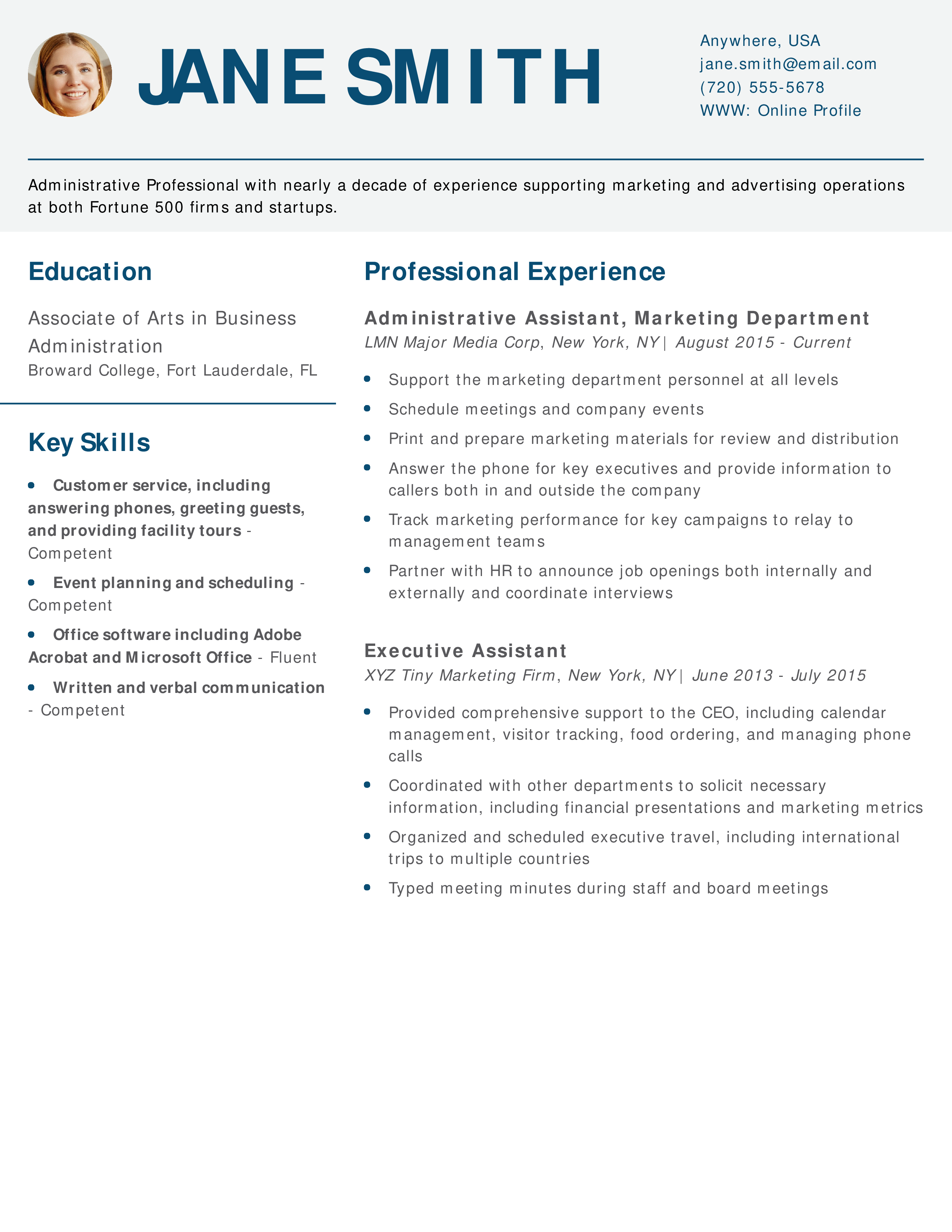 Administrative Professional Resume