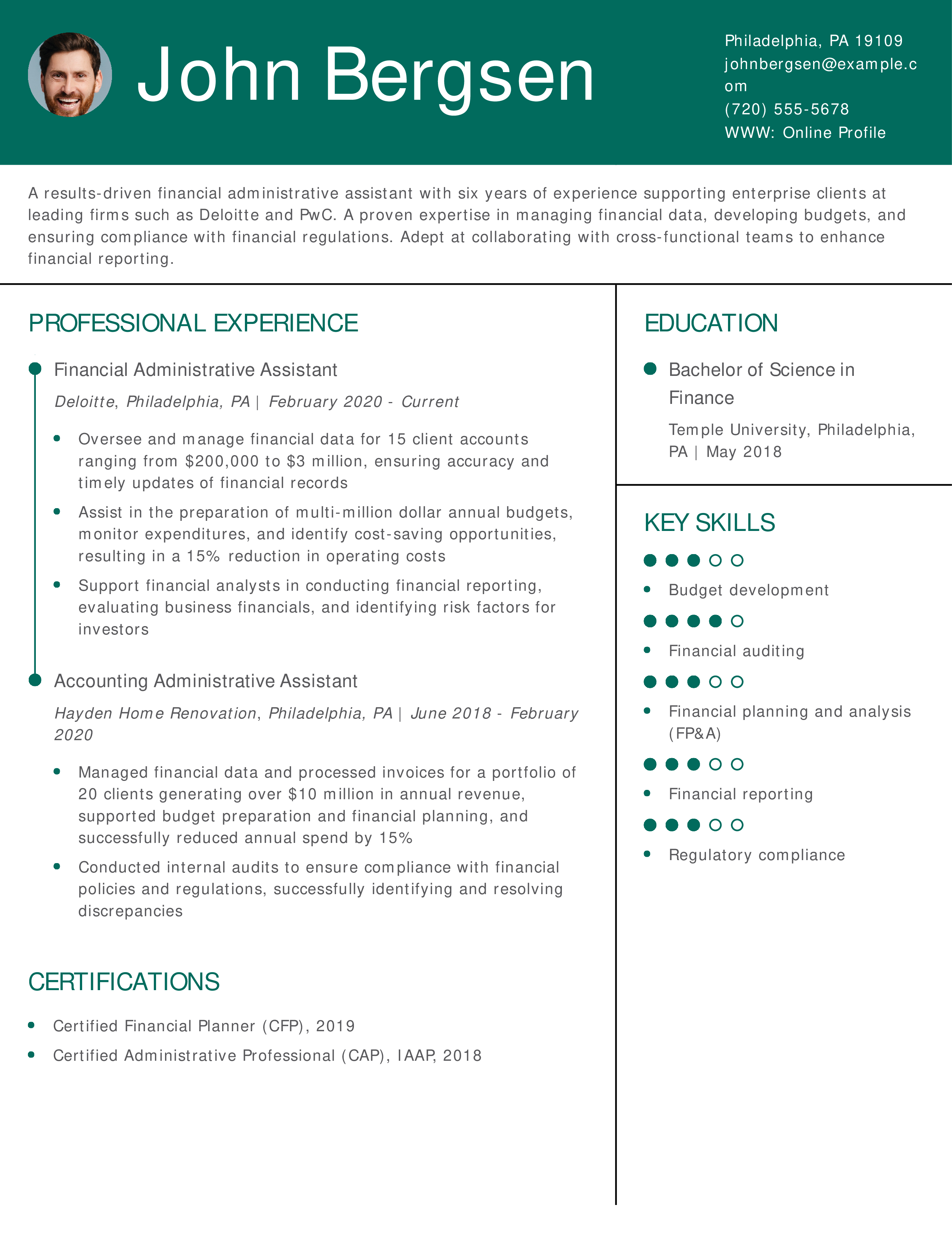 Financial Administrative Assistant Resume