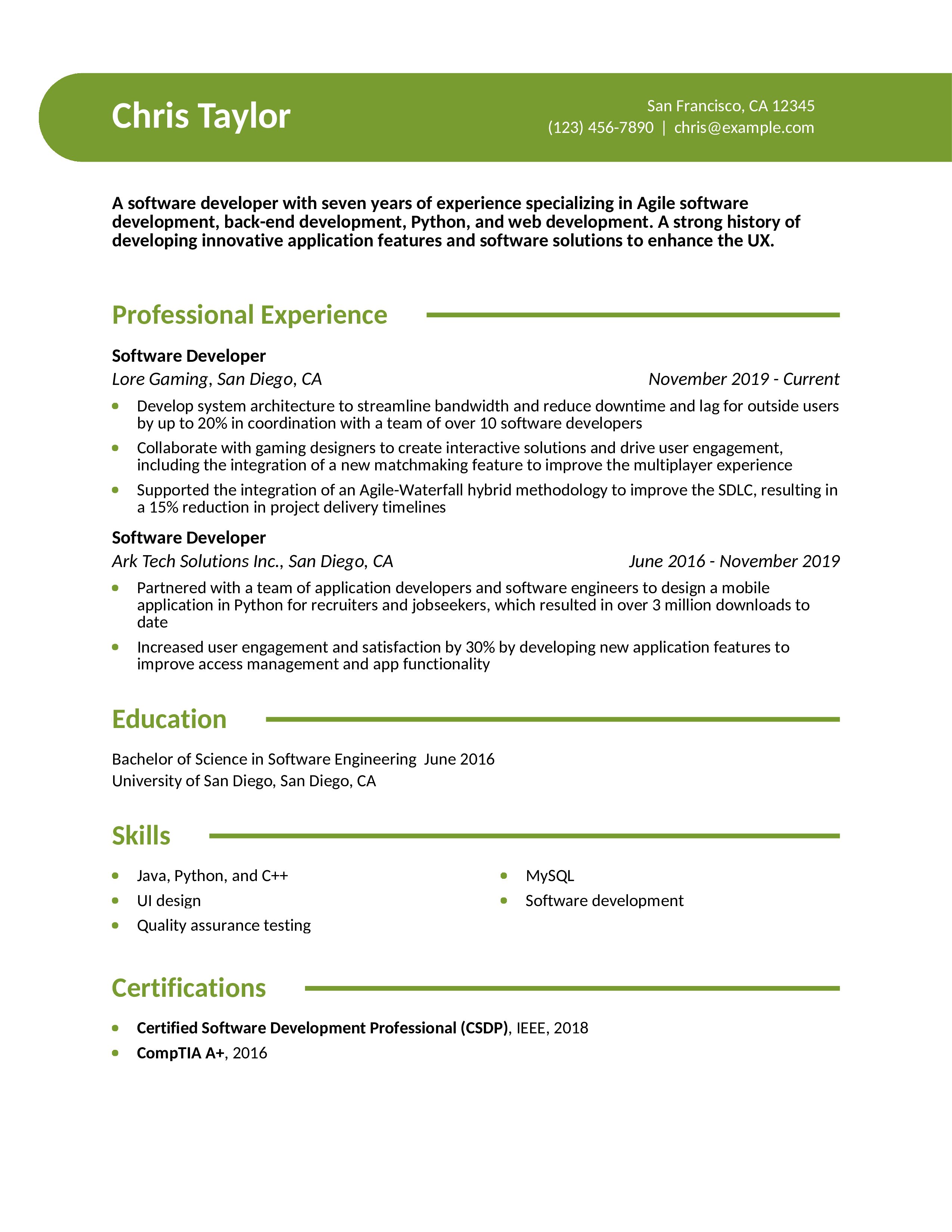 MidLevelSoftwareDeveloperResumeExampleHomepage