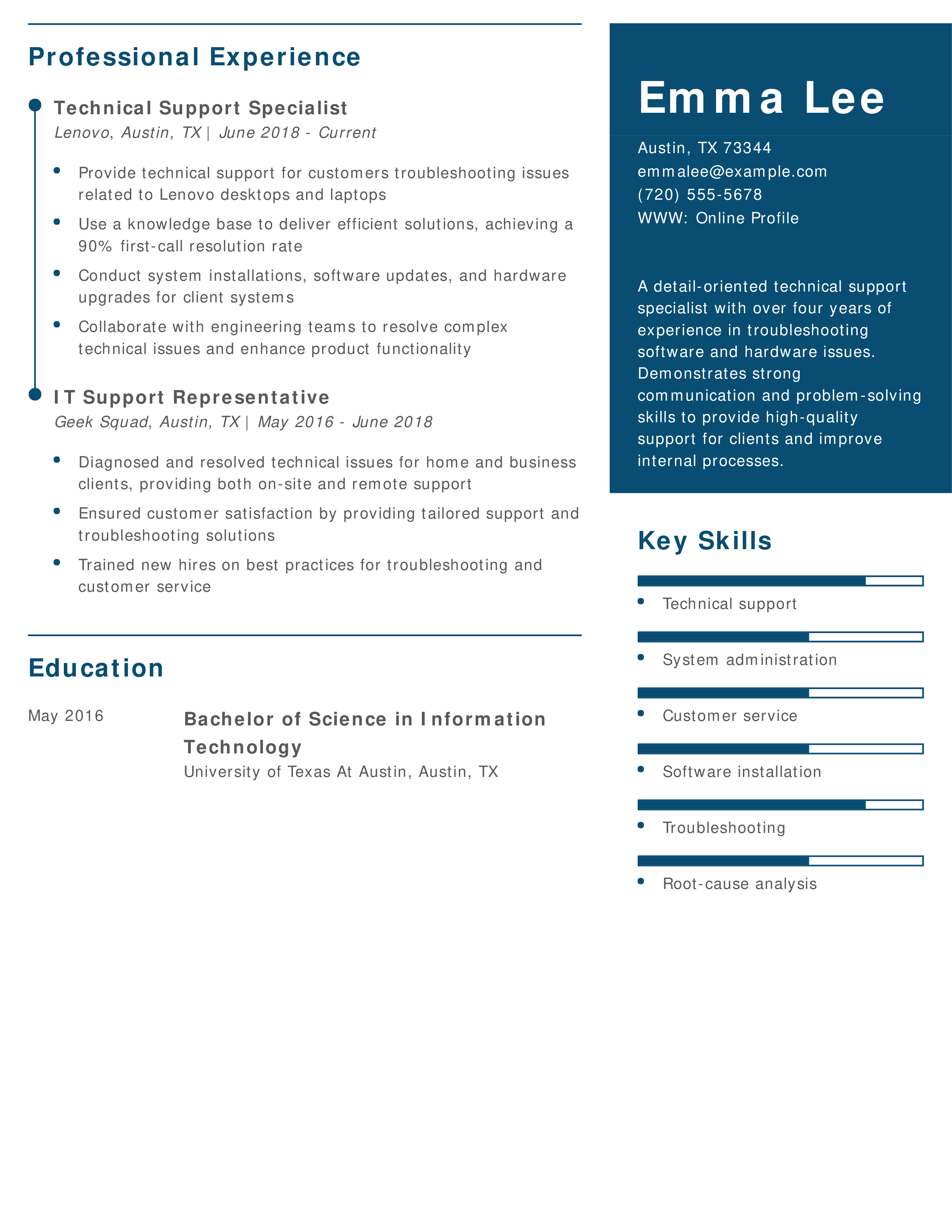 Mid-Level Technical Support Specialist Resume