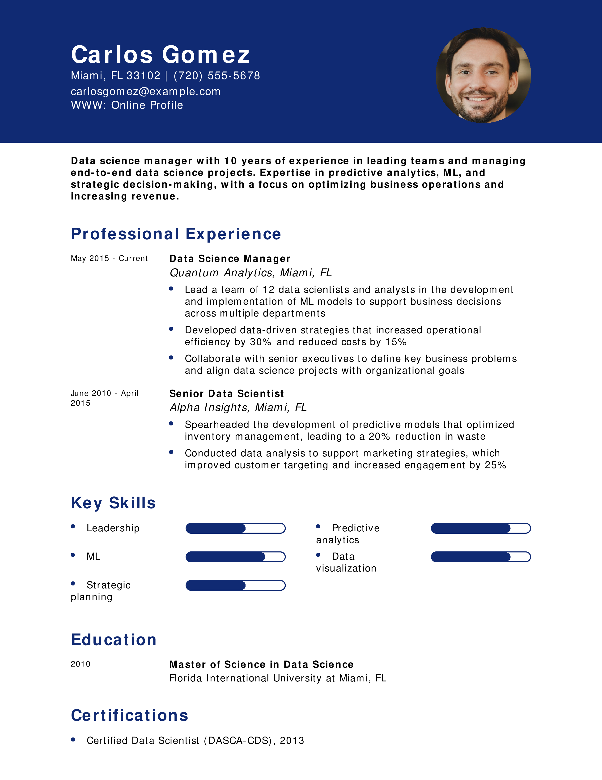 Data Science Manager Resume