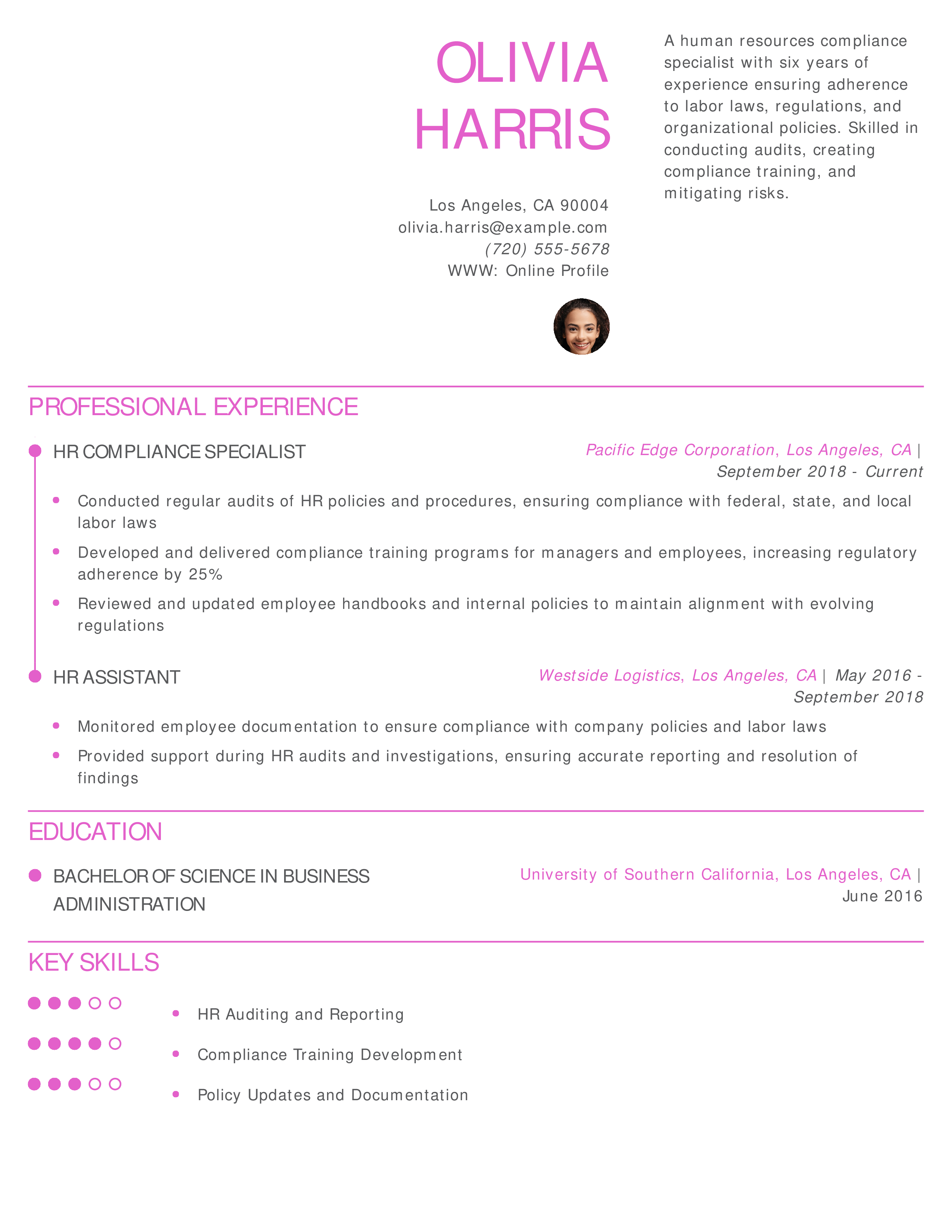 Human Resources Compliance Specialist Resume
