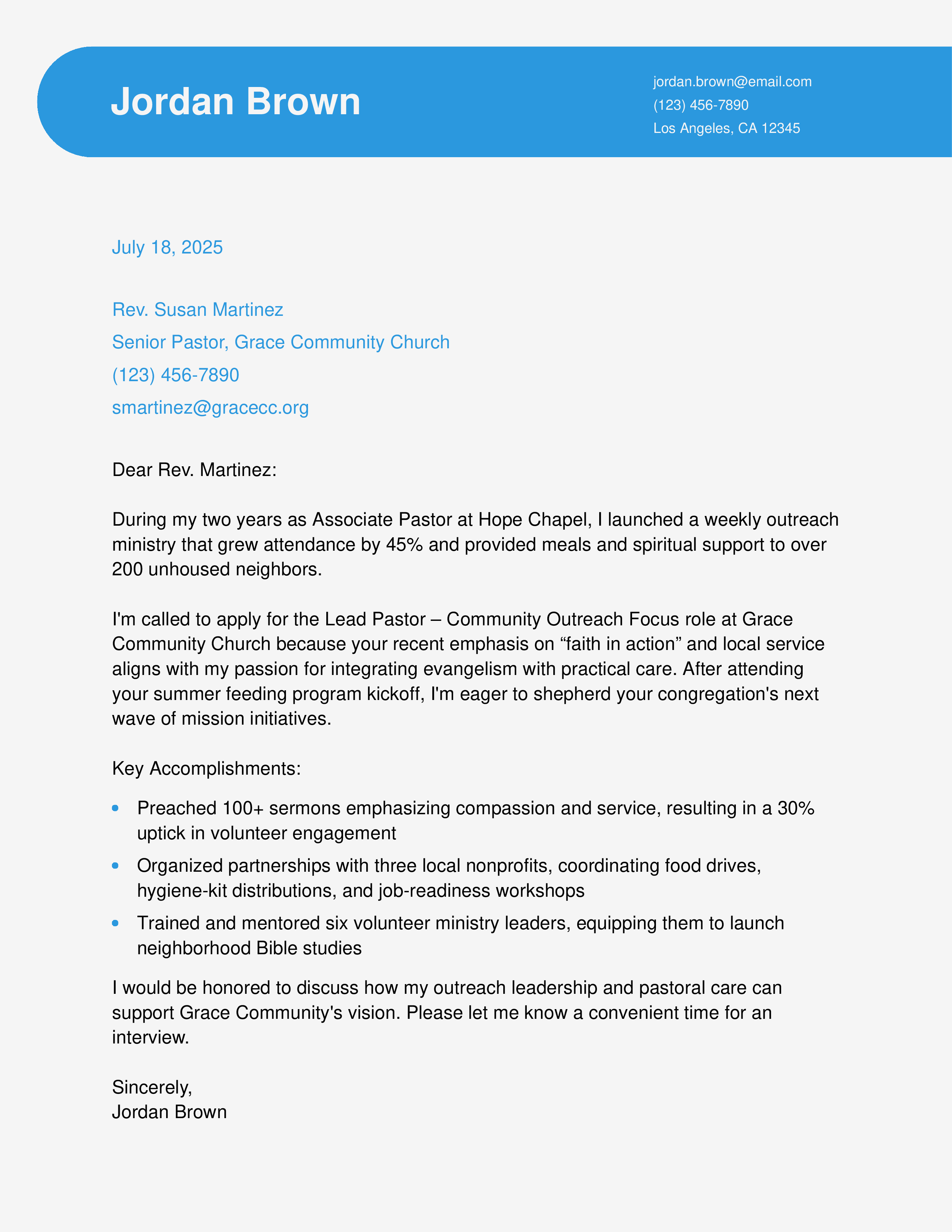 Lead Pastor Cover Letter