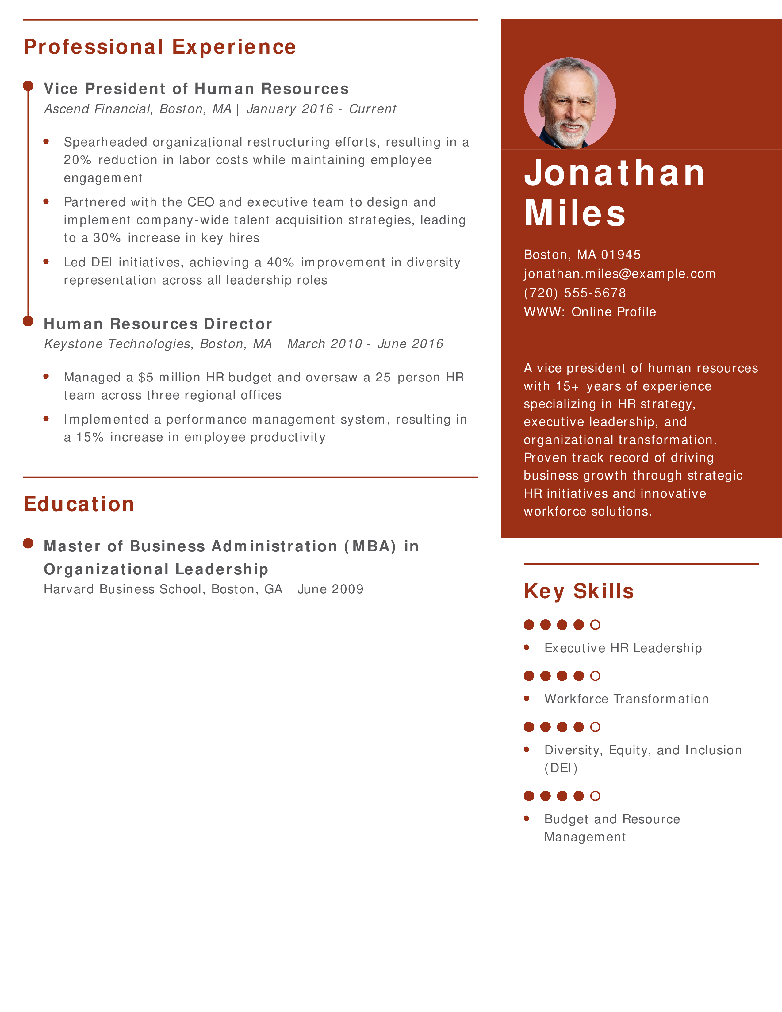 Vice President of Human Resources Resume