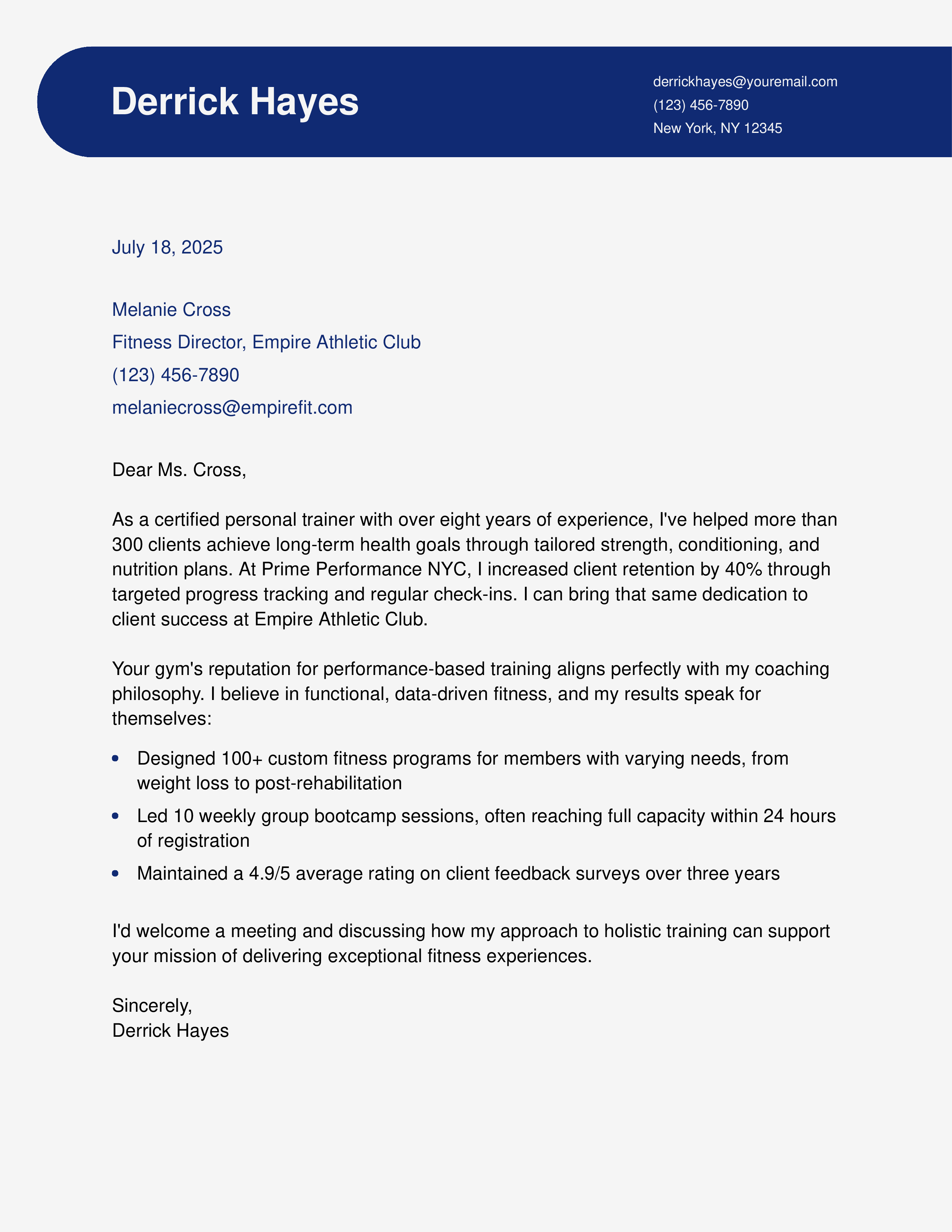 Certified Personal Trainer Cover Letter