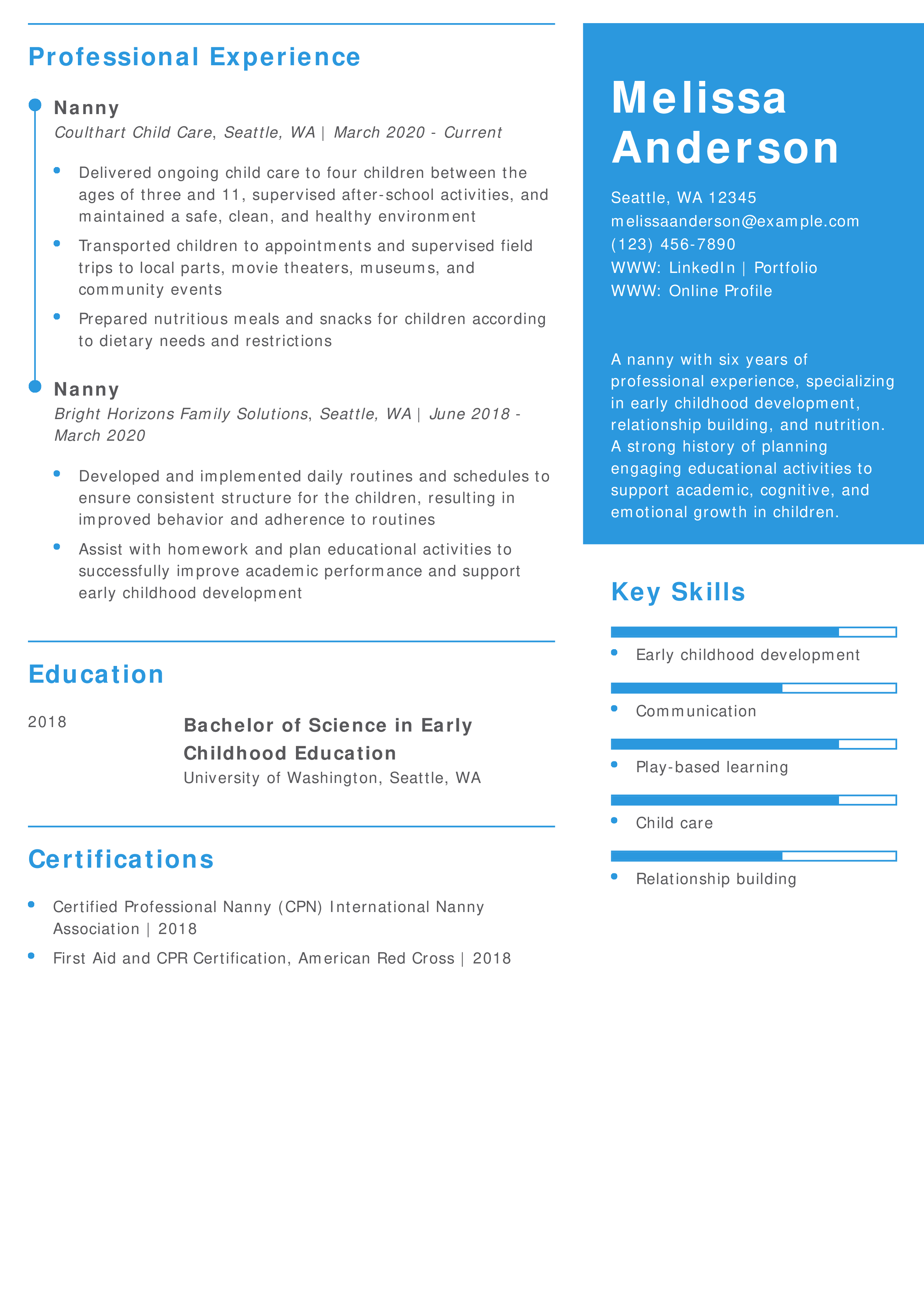 Full-time Nanny Resume