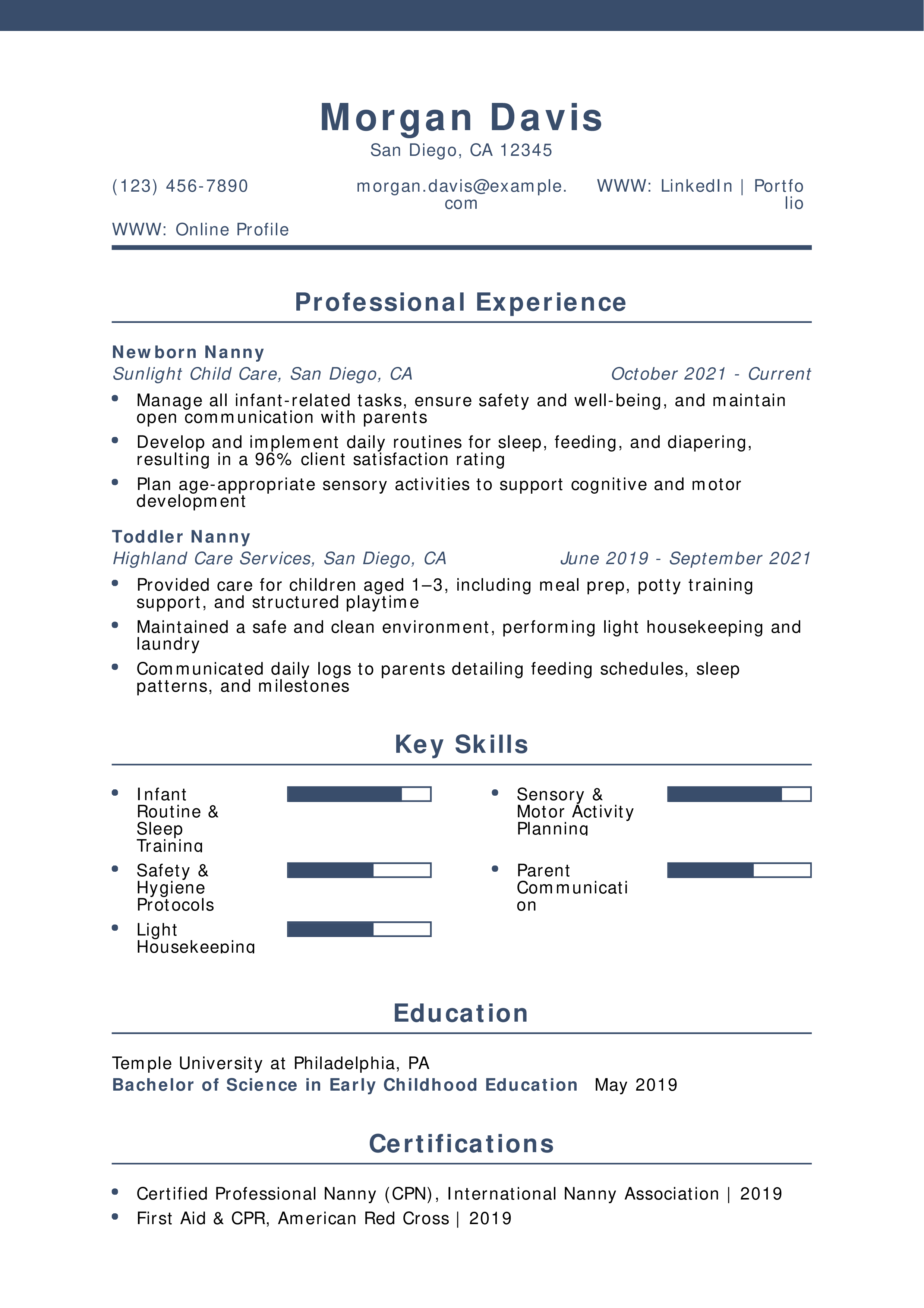 Newborn Nanny Resume