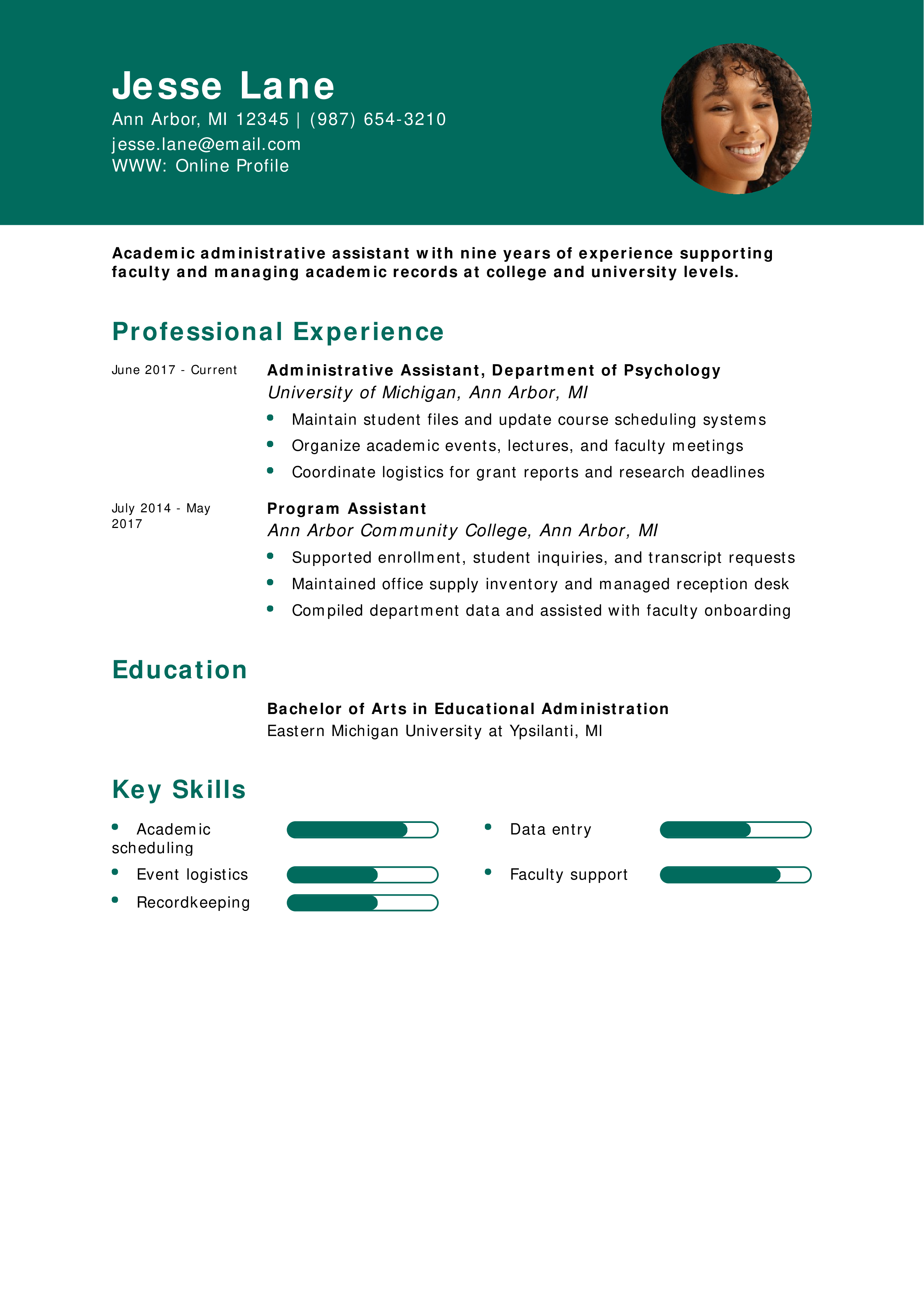 Academic Administrative Assistant Resume