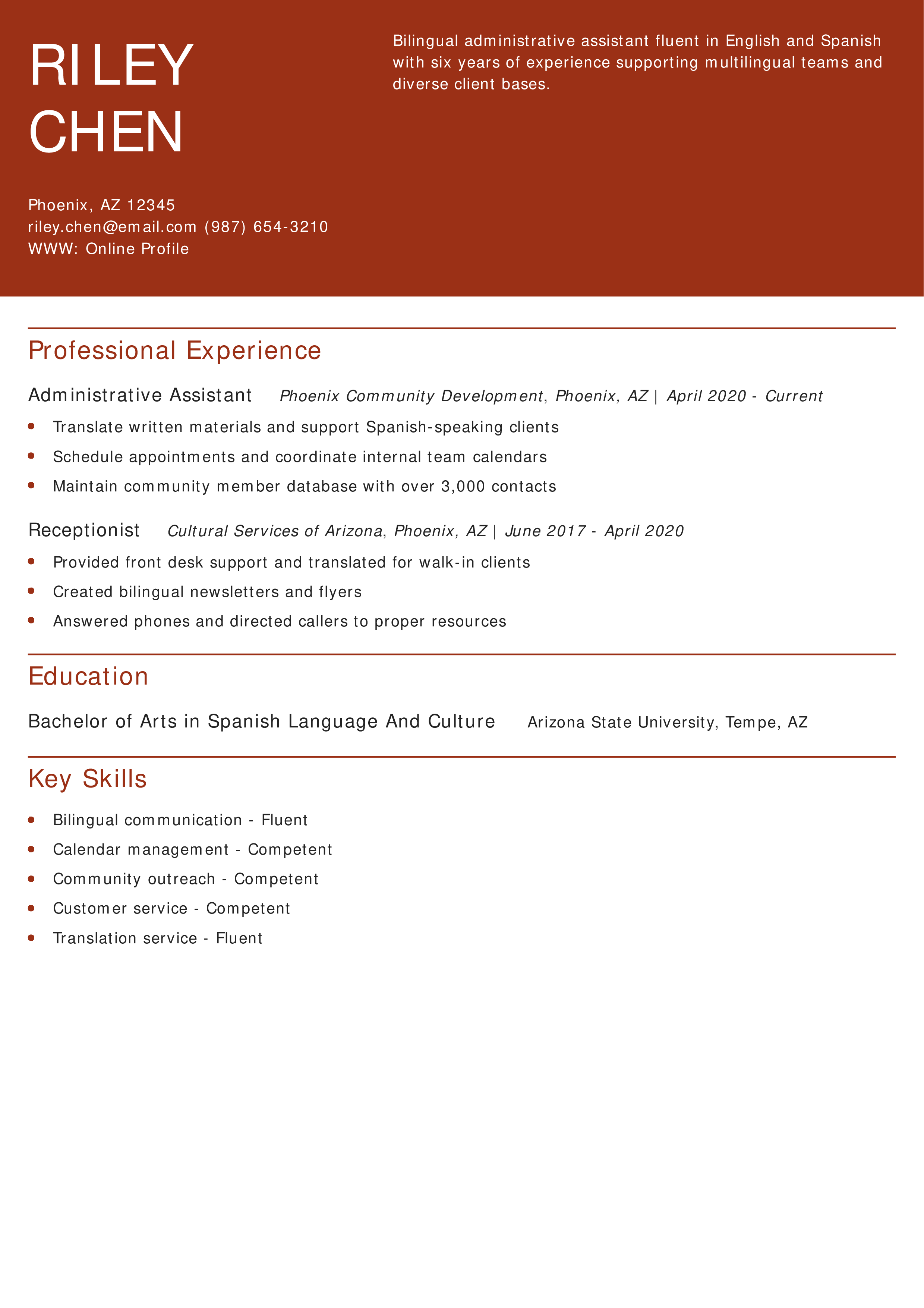 Bilingual Administrative Assistant Resume