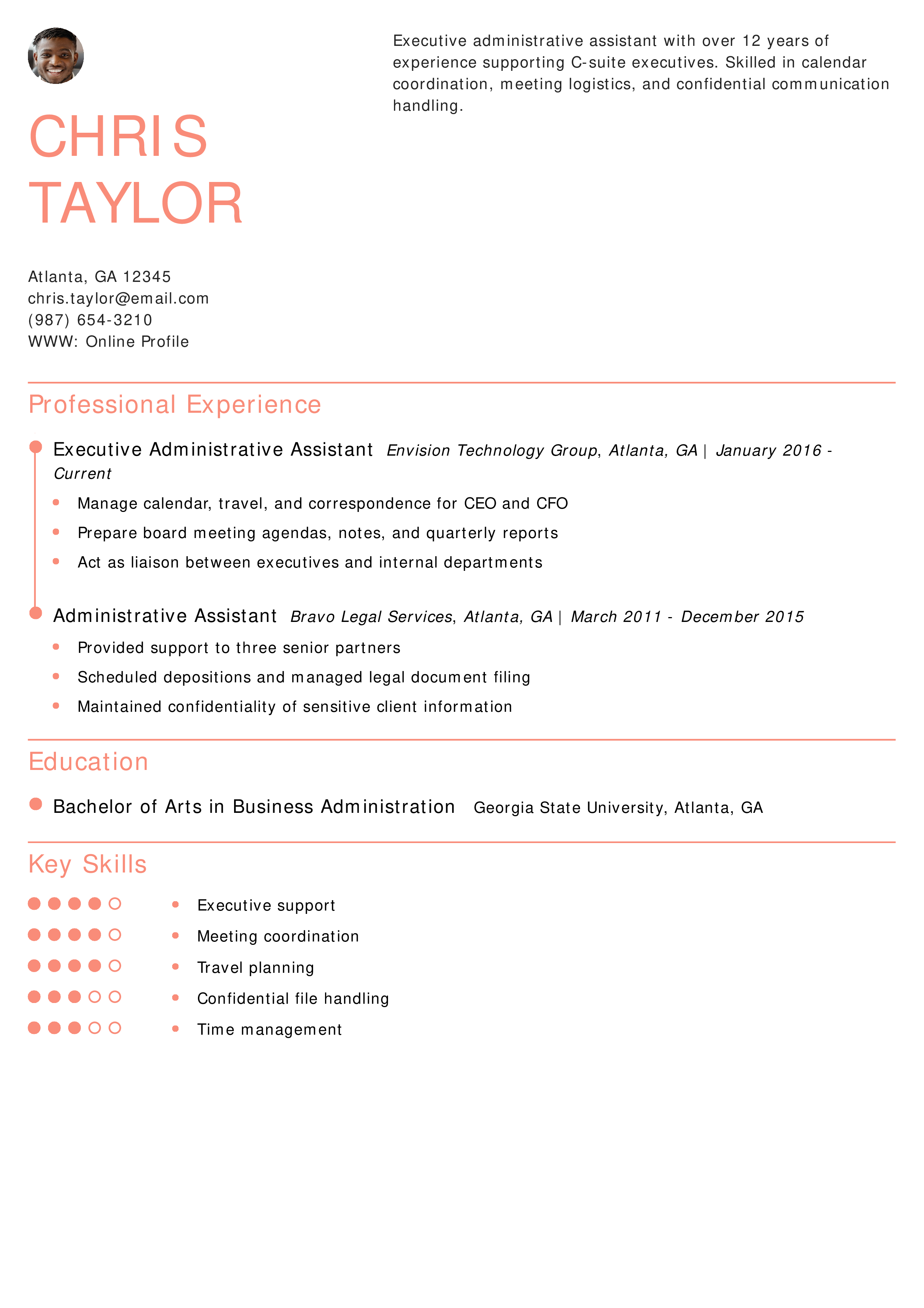 Executive Administrative Assistant Resume