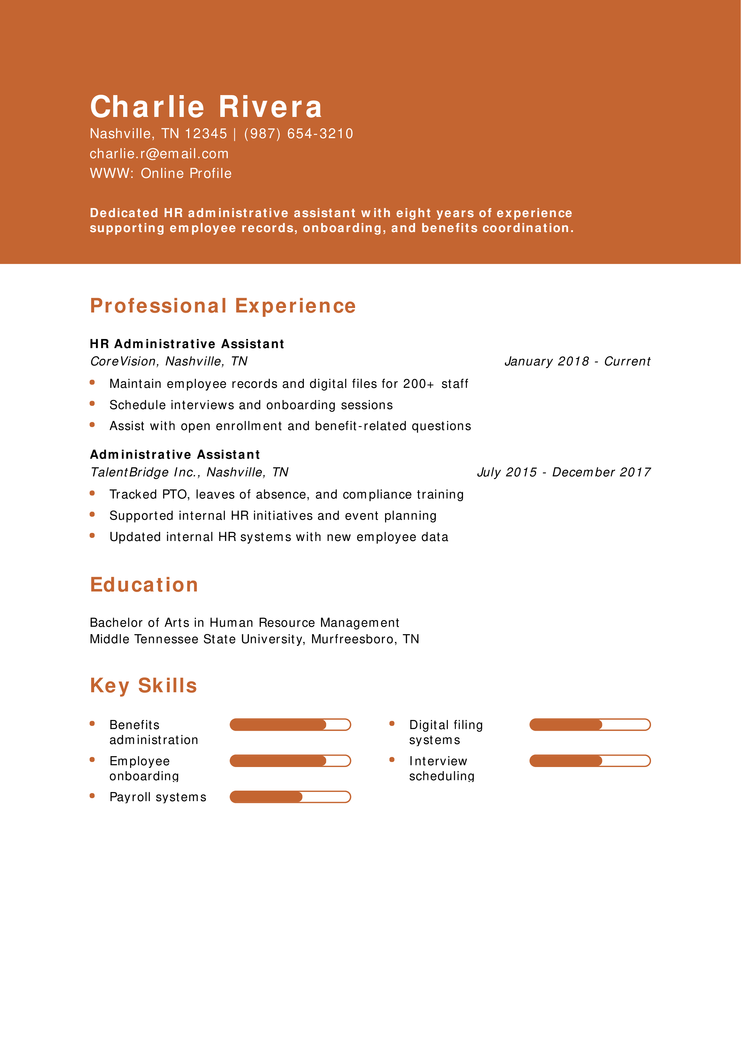 HR Administrative Assistant Resume