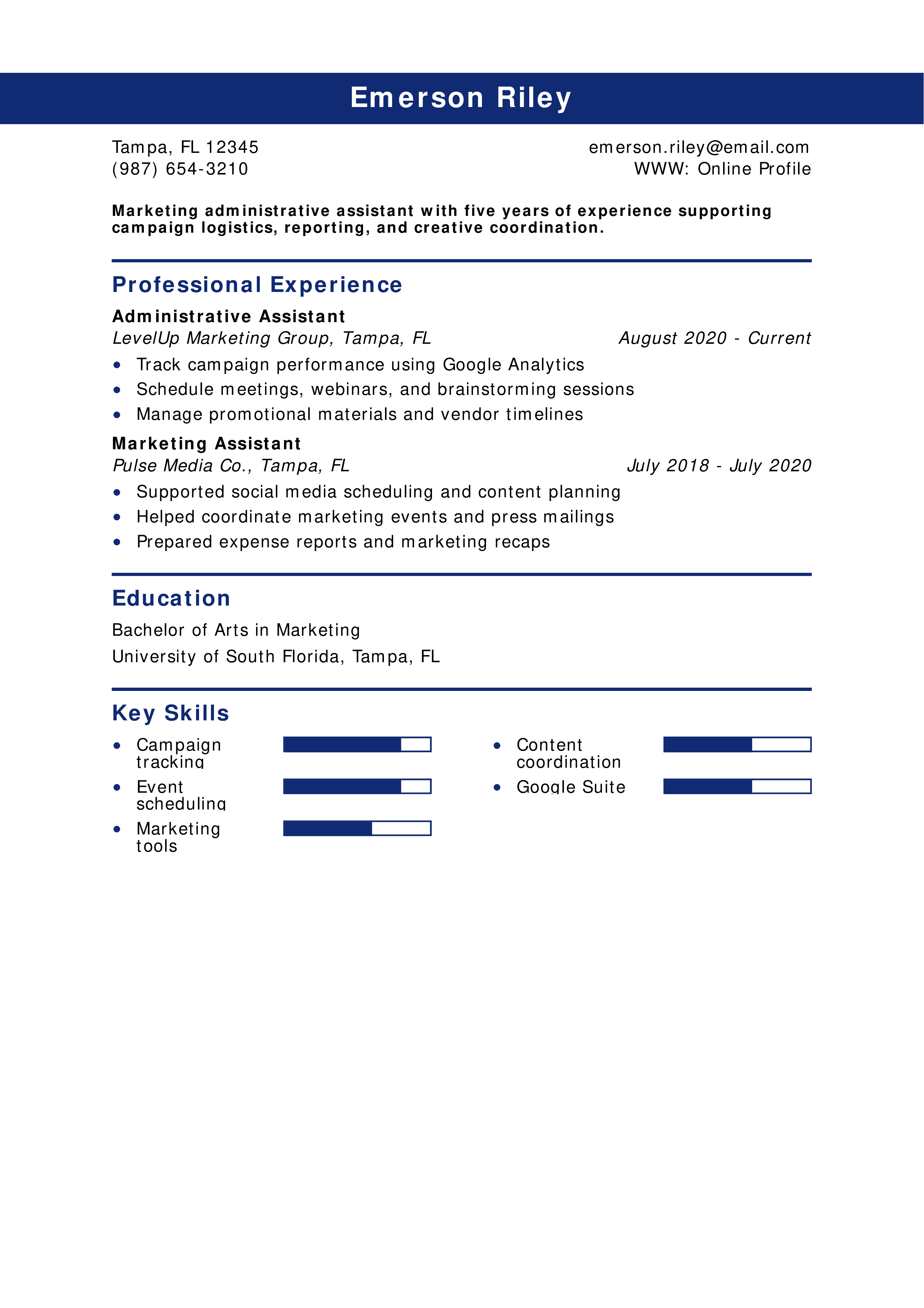 Marketing Administrative Assistant Resume