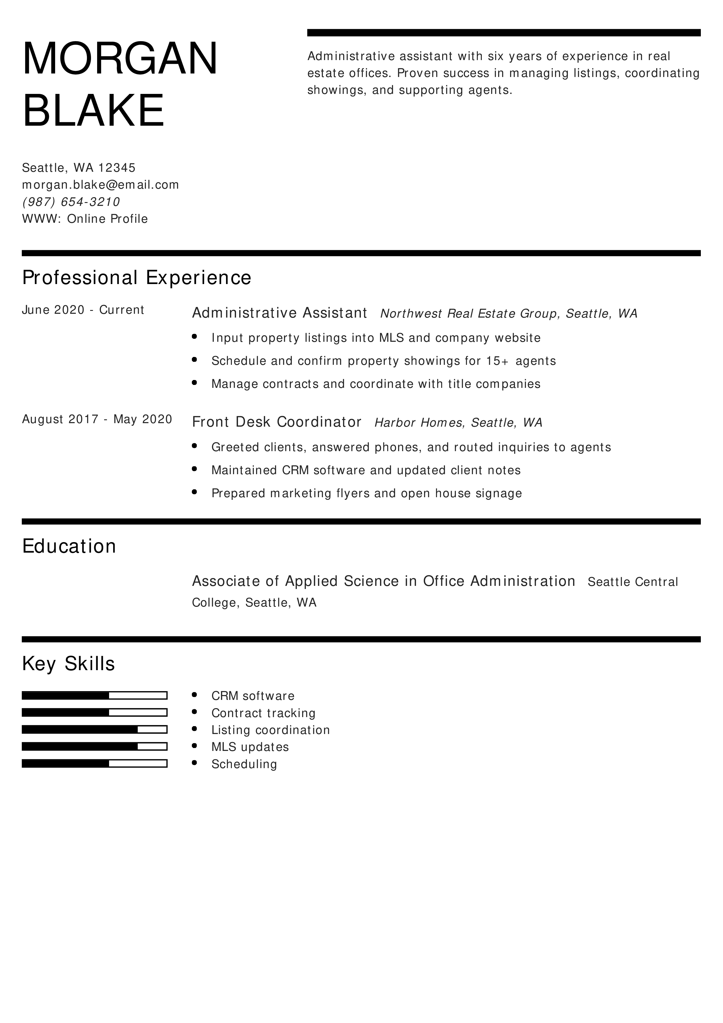 Real Estate Administrative Assistant Resume