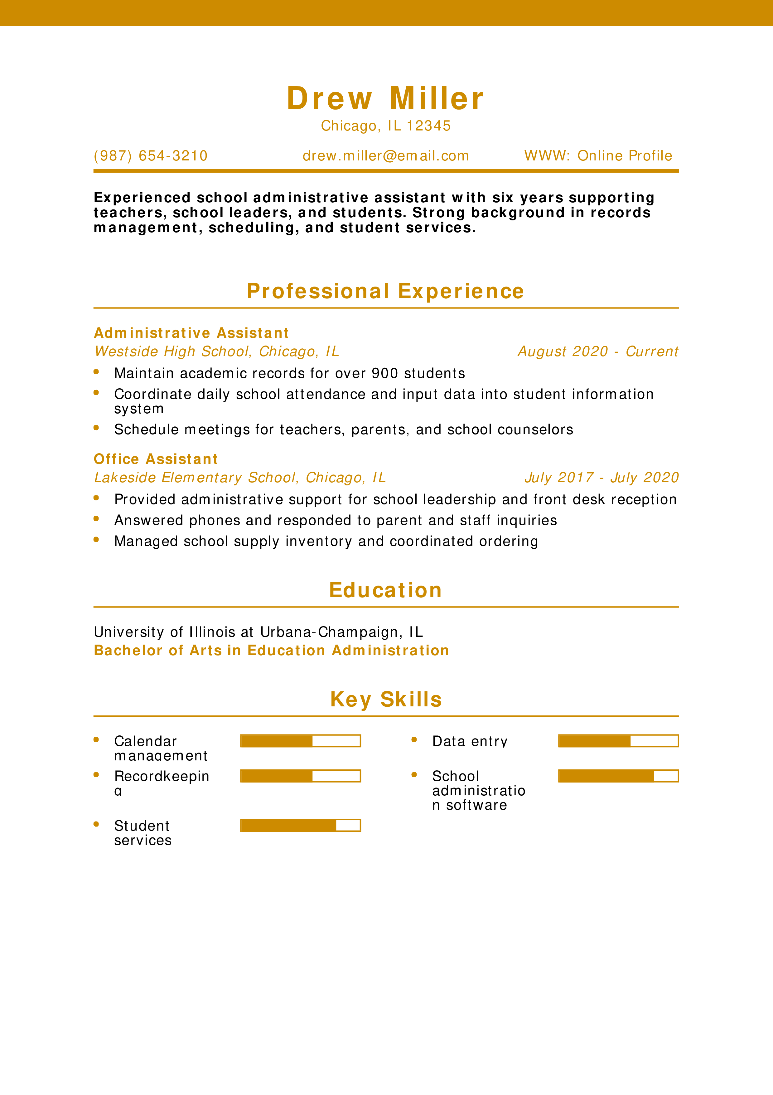 School Administrative Assistant Resume