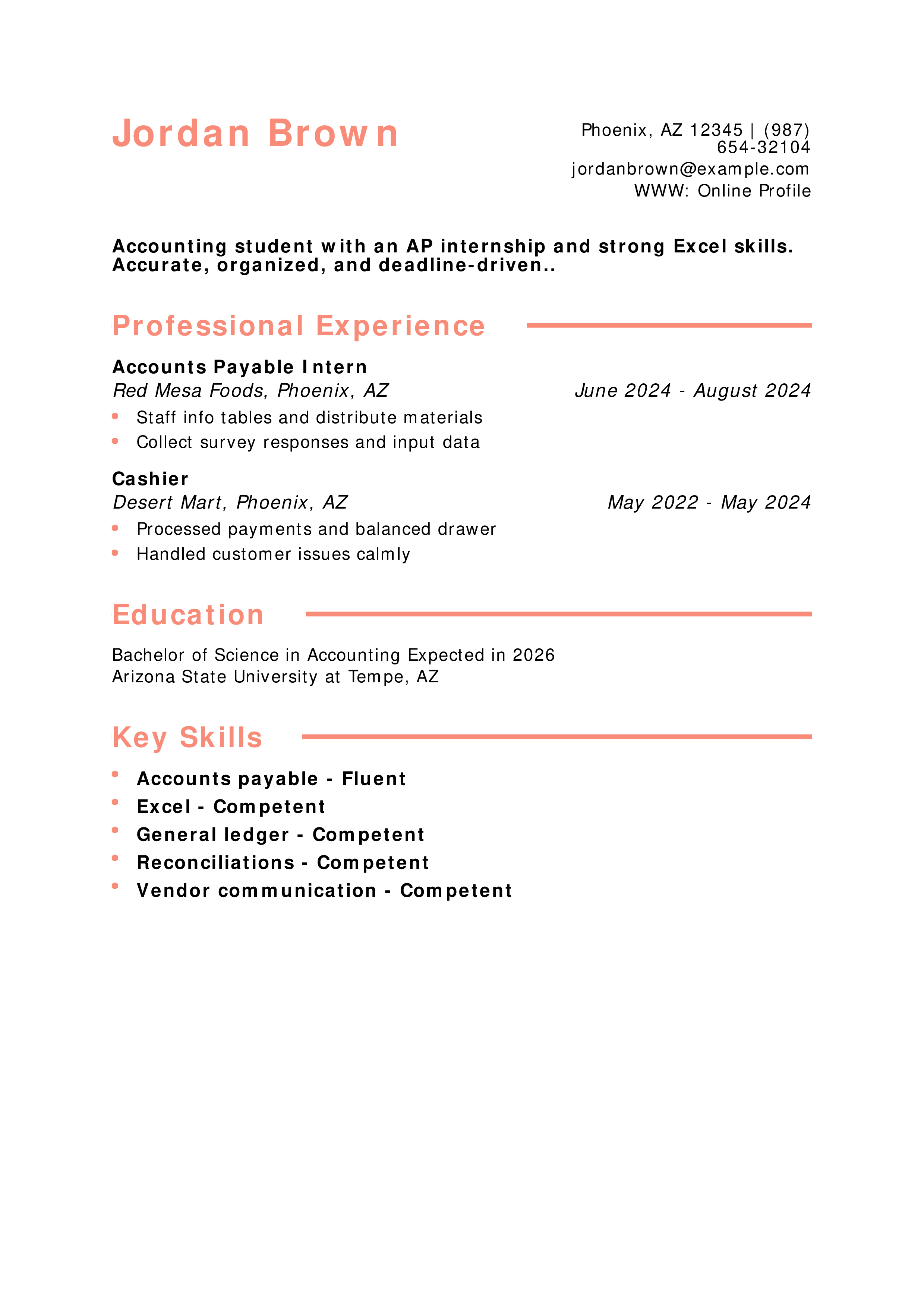 Accounting Student Resume