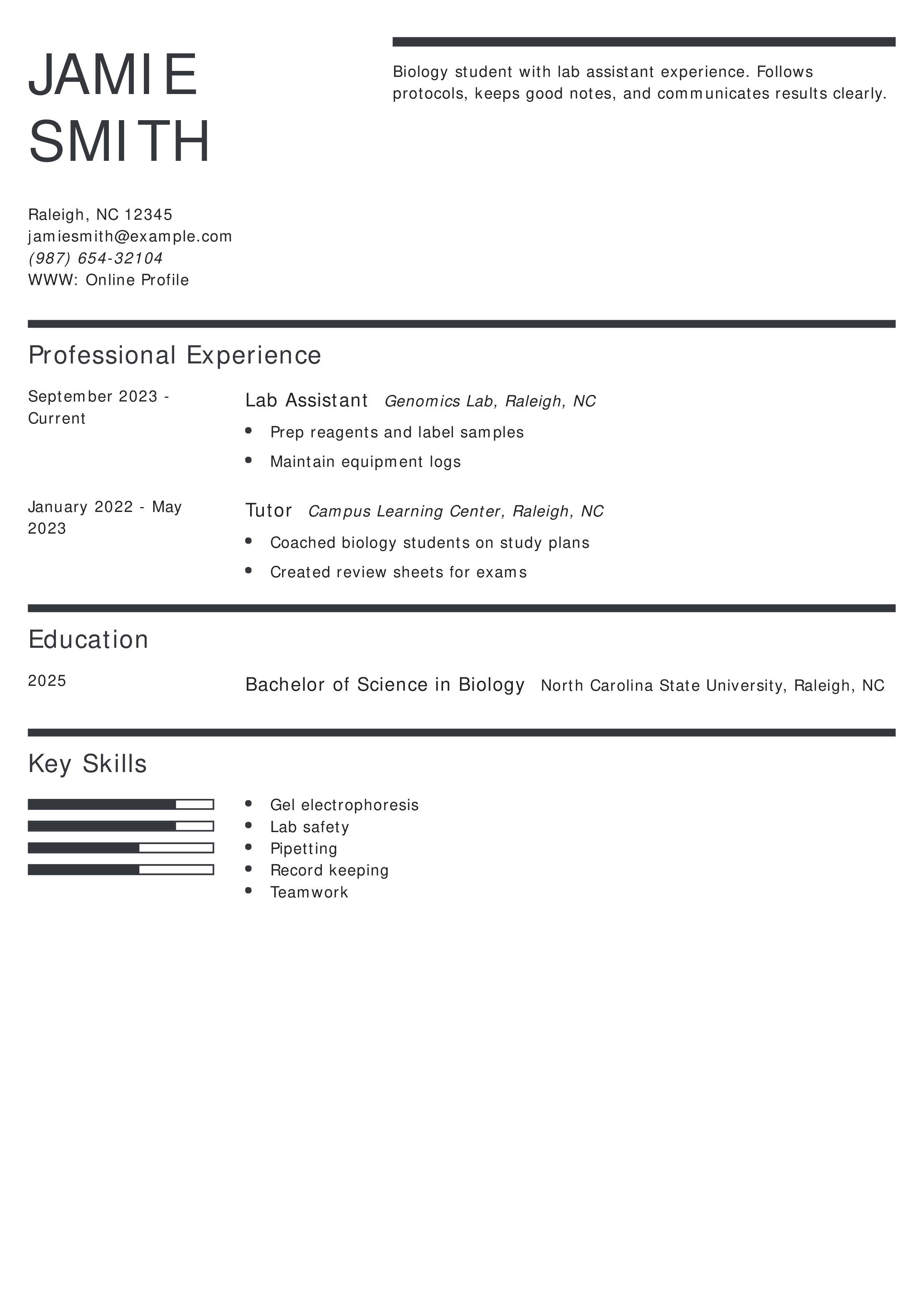 Biology Student Resume